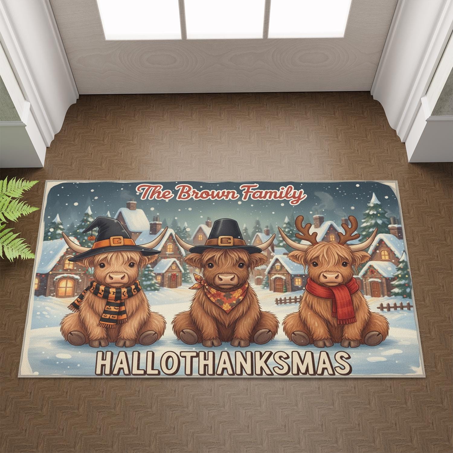 Personalized Doormat – Hallothanksmas Family Print, Indoor Outdoor Mat