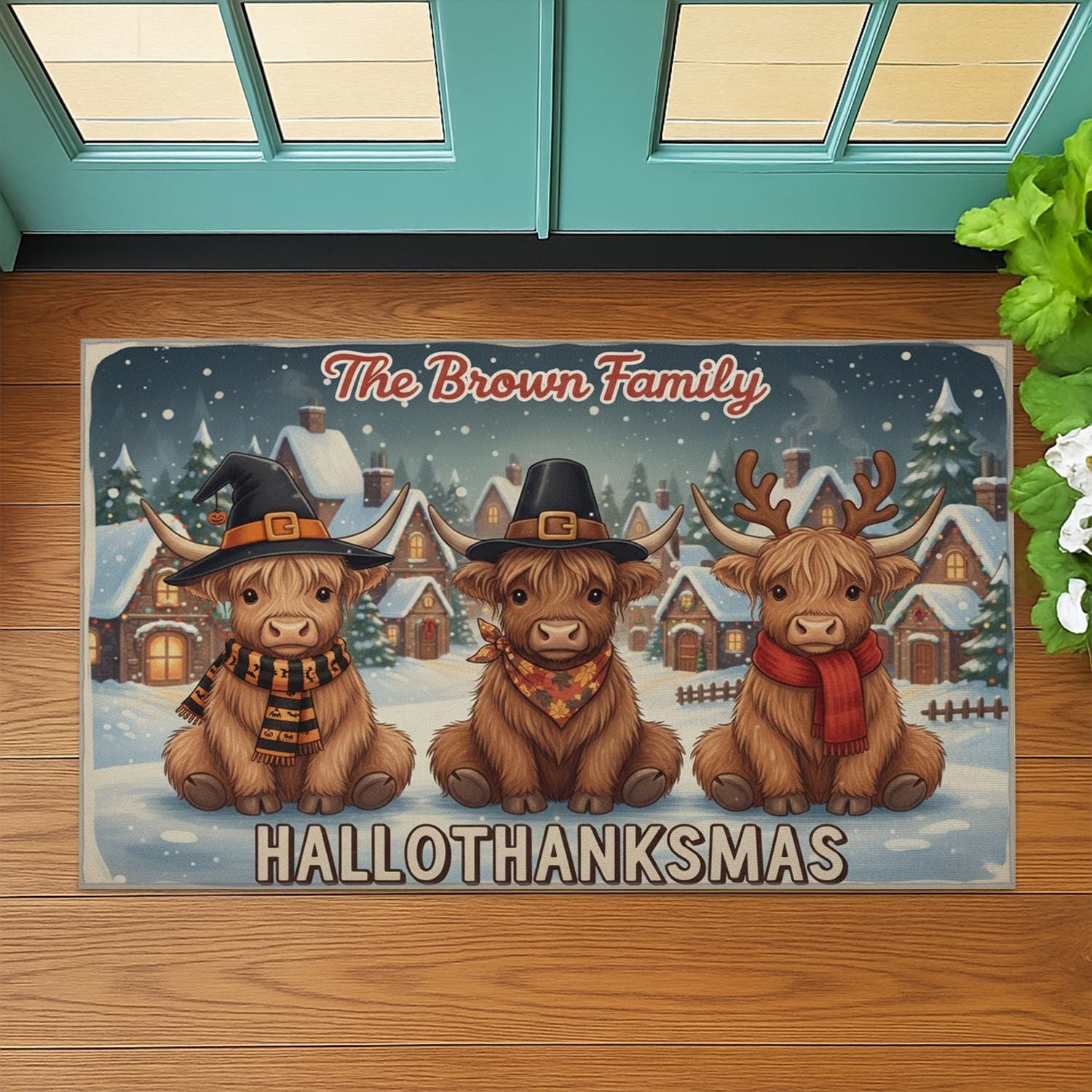 Personalized Doormat – Hallothanksmas Family Print, Indoor Outdoor Mat
