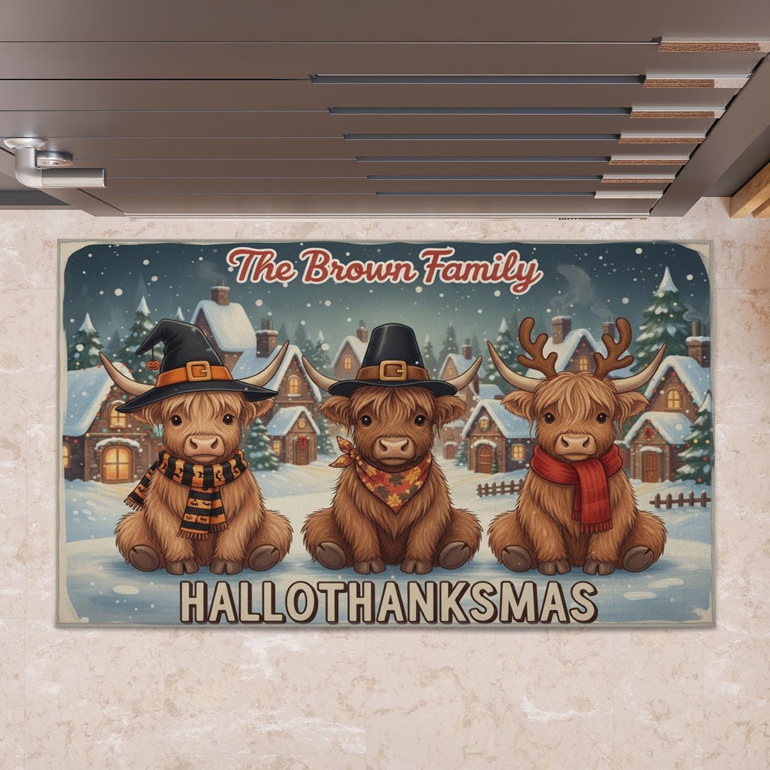 Personalized Doormat – Hallothanksmas Family Print, Indoor Outdoor Mat