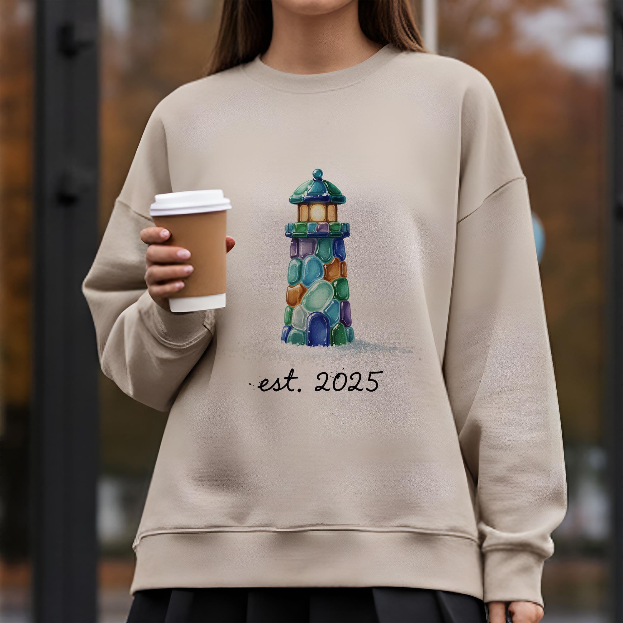 Personalized Lighthouse Sweatshirt: Custom Est. Date Coastal Crewneck