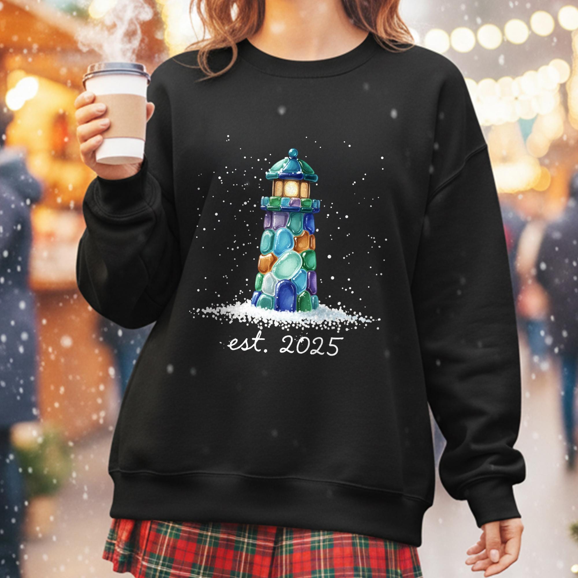 Personalized Lighthouse Sweatshirt: Custom Est. Date Coastal Crewneck