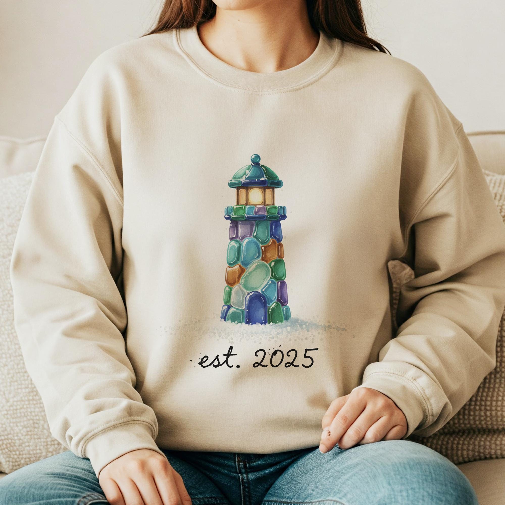 Personalized Lighthouse Sweatshirt: Custom Est. Date Coastal Crewneck