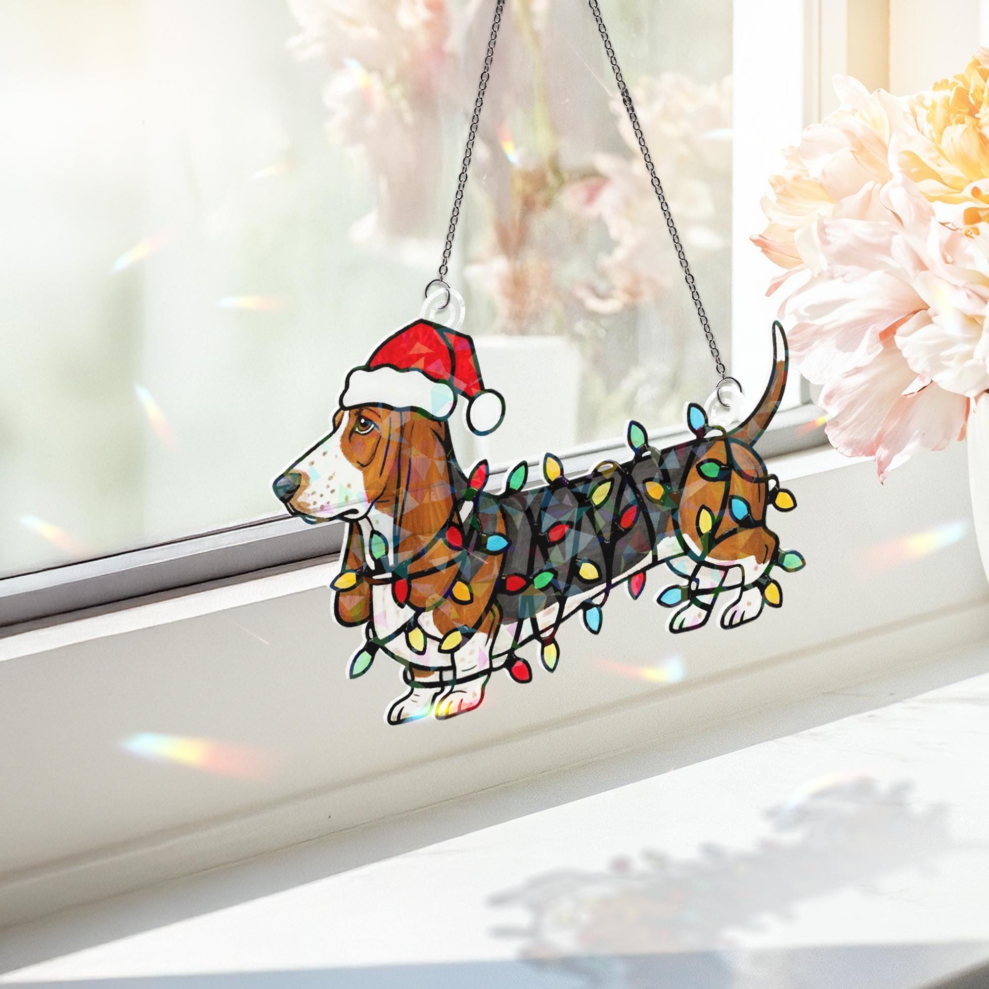 Hologram Basset Hound Window Hanging – Dog Suncatcher Decor