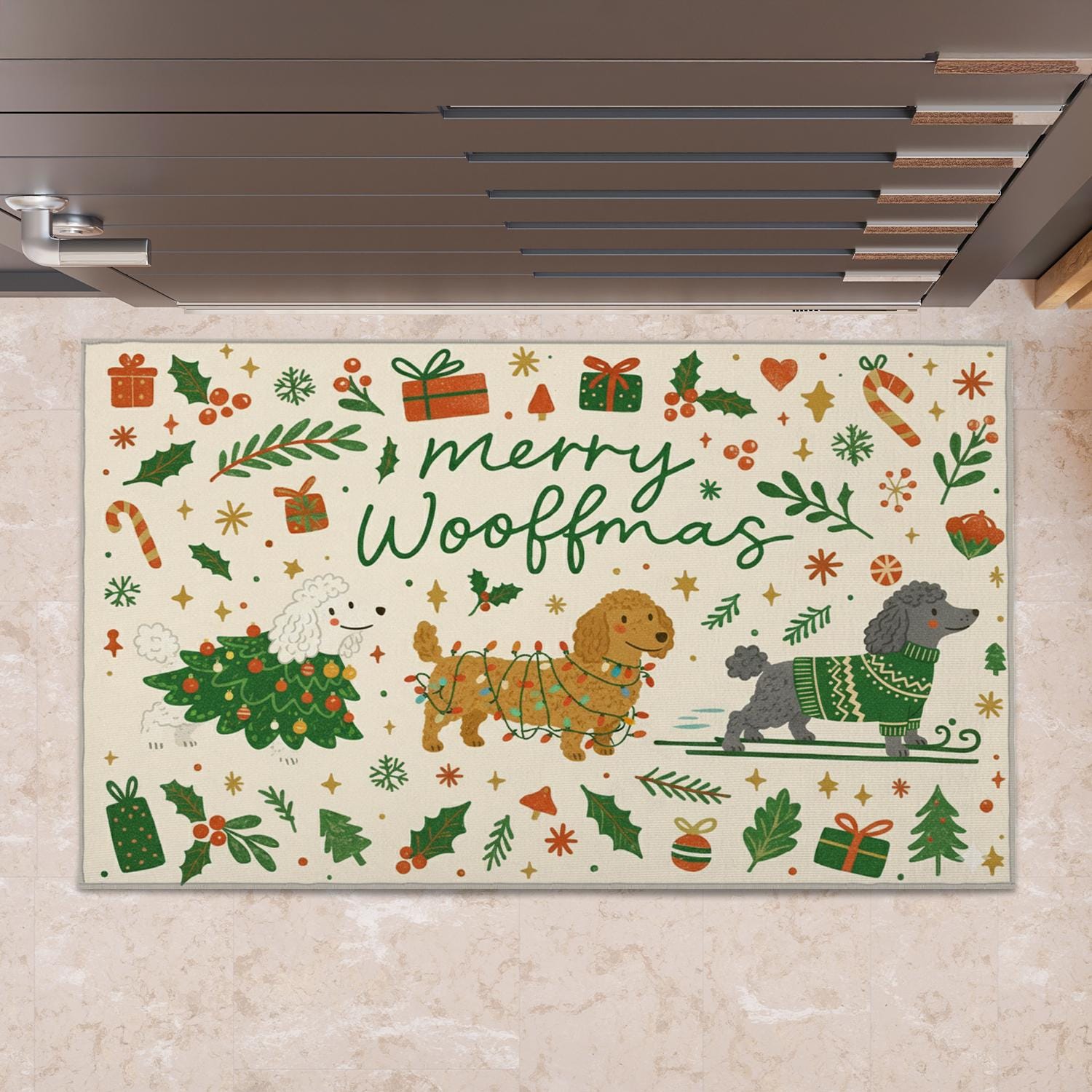 Dog Christmas Doormat – Merry Woofmas Print, Indoor Outdoor Holiday Mat