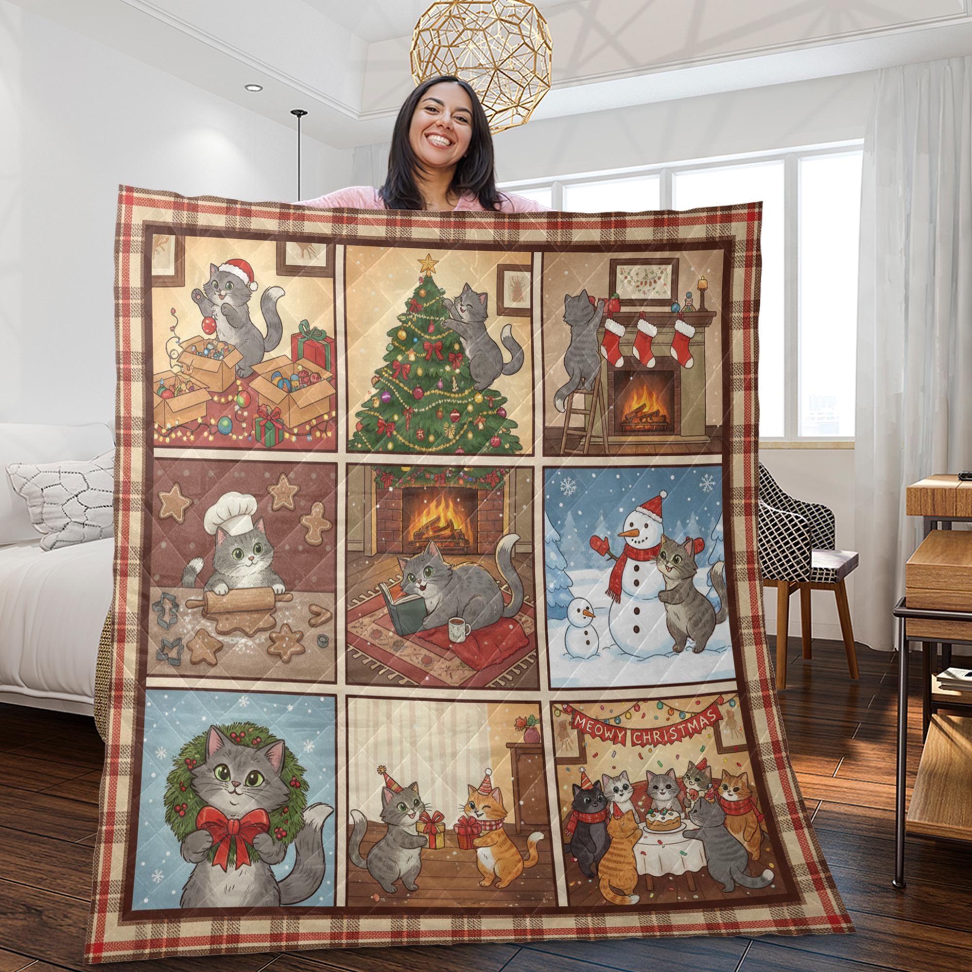 Christmas Cat Quilt Blanket: Cozy Holiday Patchwork Throw