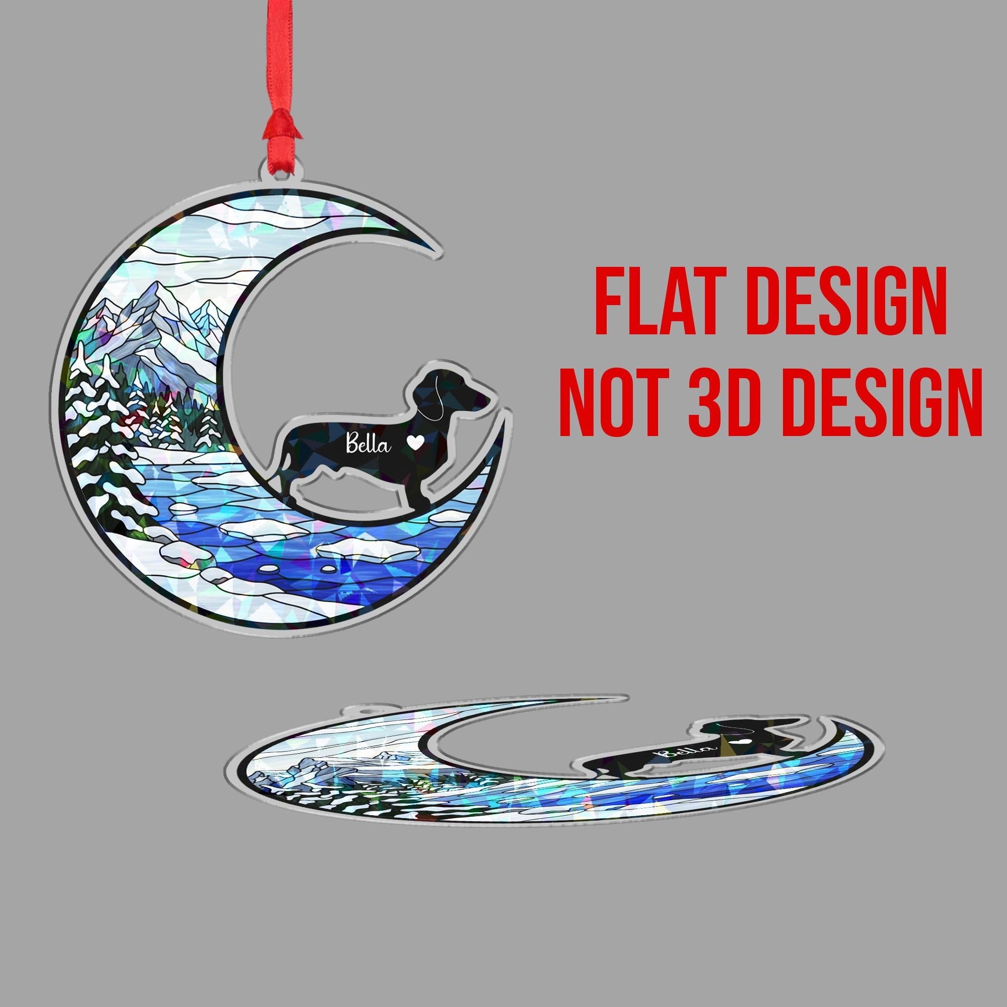 Personalized Dog Ornament: Moon & Winter Landscape, Custom Pet Christmas Decor