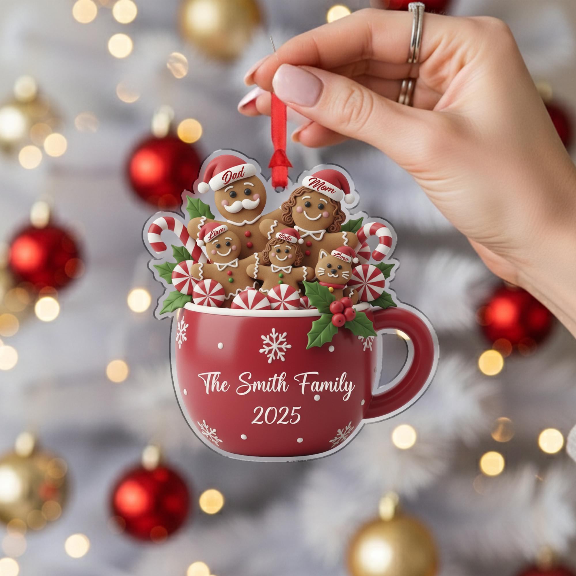 Personalized Gingerbread Family Ornament: Christmas Cup Decor