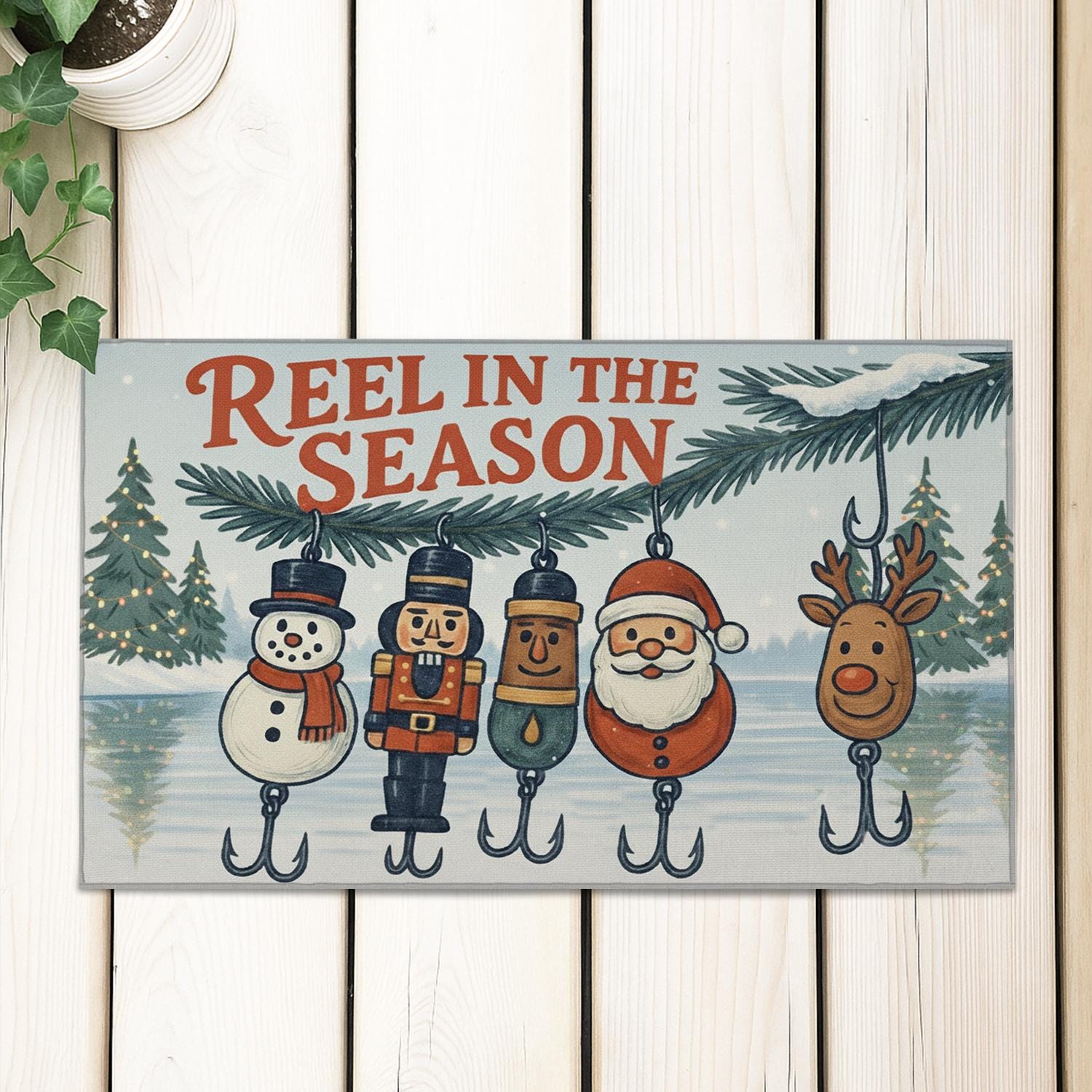 Reel in the Season Christmas Doormat – Fishing Holiday Door Mat, Funny Xmas Welcome Mat