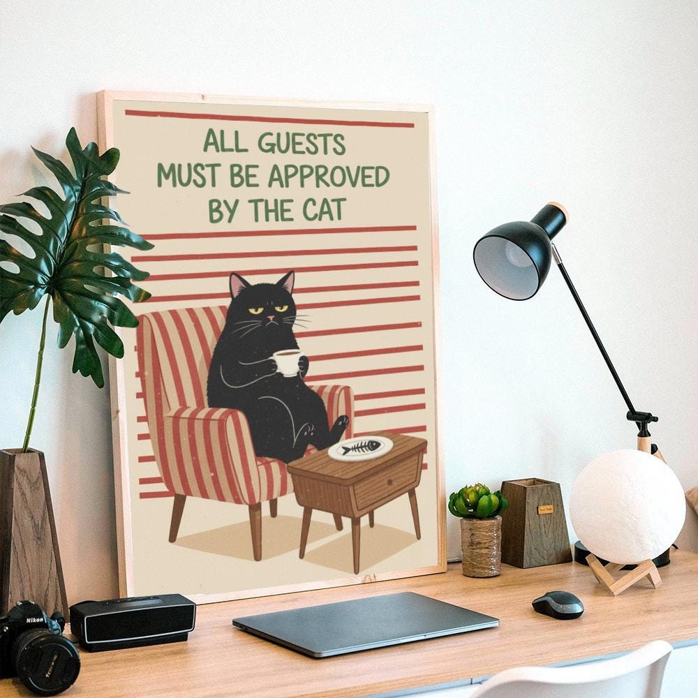 All Guests Must Be Approved by the Cat Poster – Cat Illustration Wall Art