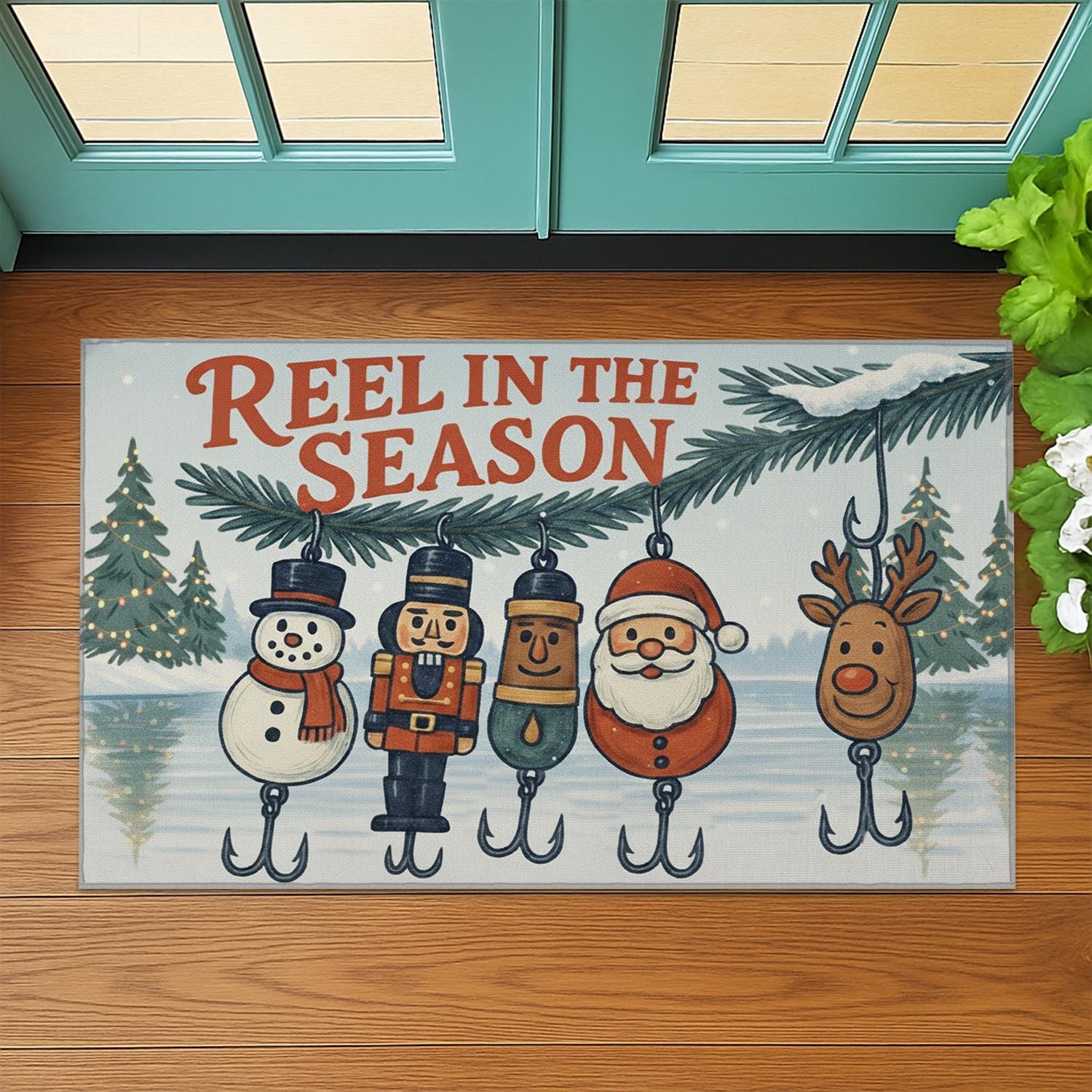 Reel in the Season Christmas Doormat – Fishing Holiday Door Mat, Funny Xmas Welcome Mat
