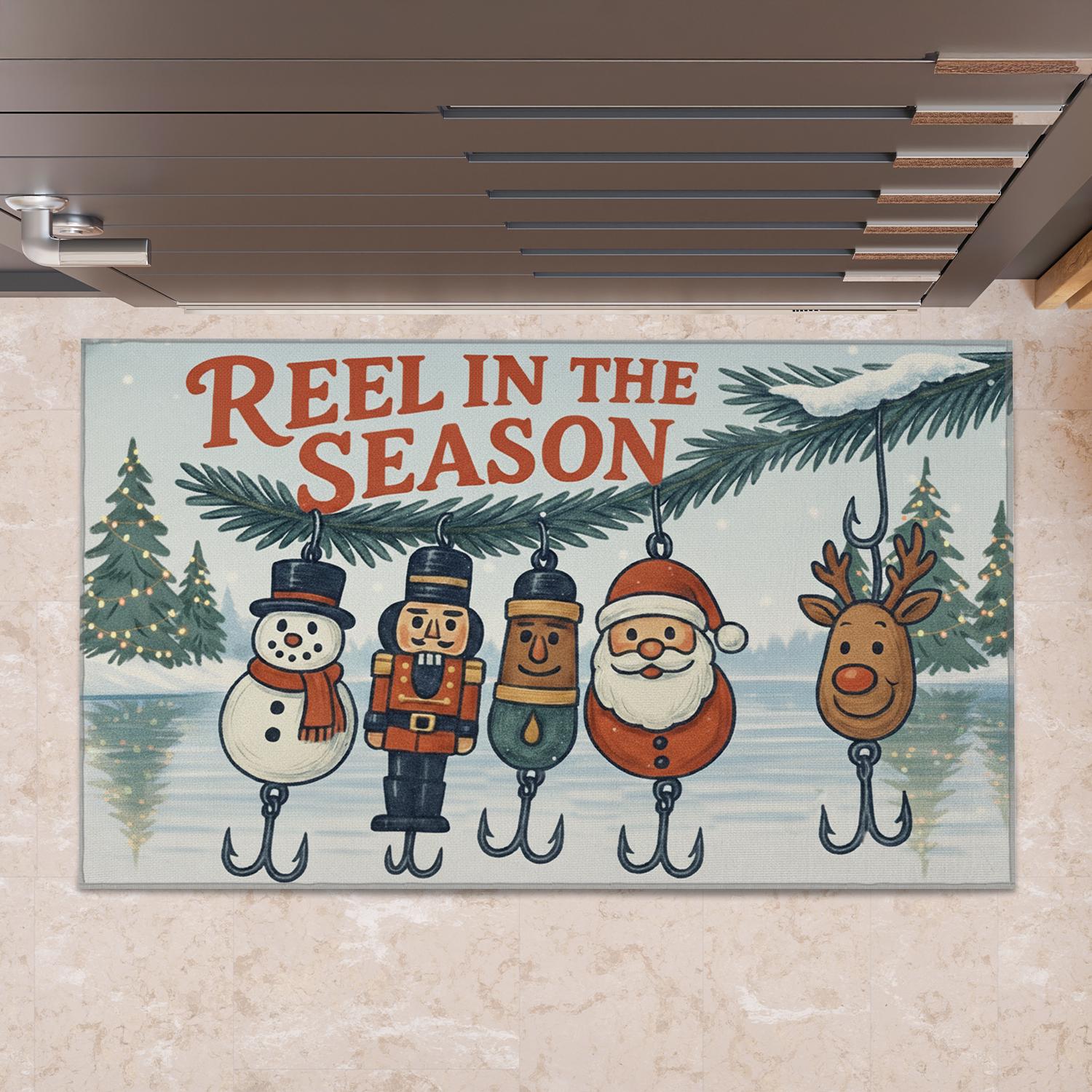 Reel in the Season Christmas Doormat – Fishing Holiday Door Mat, Funny Xmas Welcome Mat