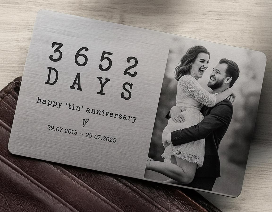 Photo Custom 10th Anniversary Metal Wallet Card: Forever Love Keepsake