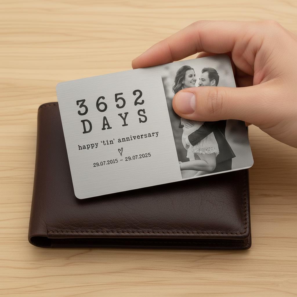 Photo Custom 10th Anniversary Metal Wallet Card: Forever Love Keepsake