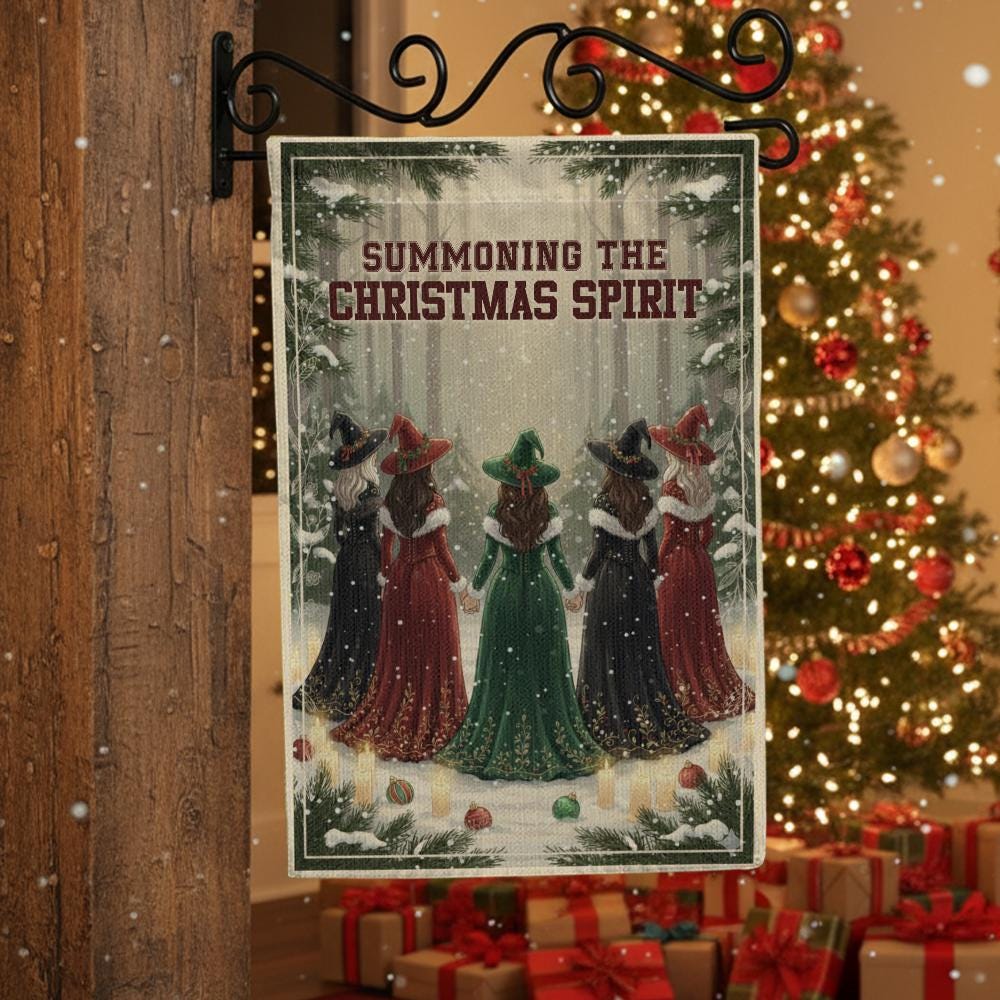 Summoning the Christmas Spirit Flag – Witchy Holiday Print, Outdoor Garden Banner