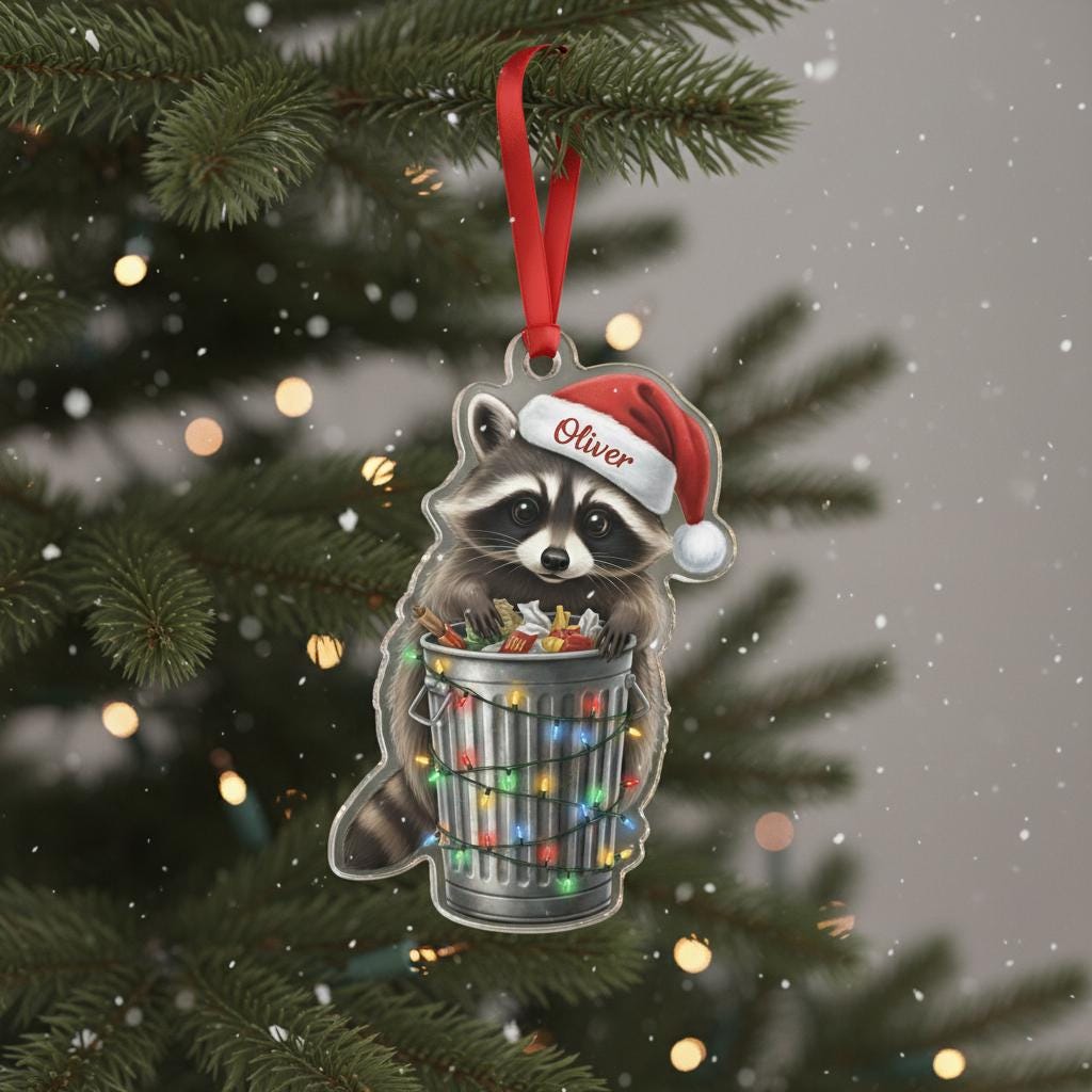 Raccoon Christmas Ornament - Santa Raccoon Holiday Decor