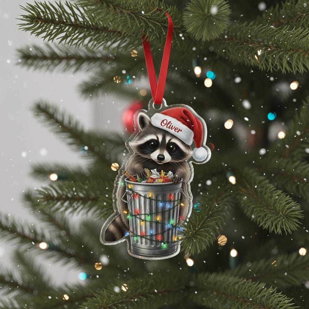Raccoon Christmas Ornament - Santa Raccoon Holiday Decor