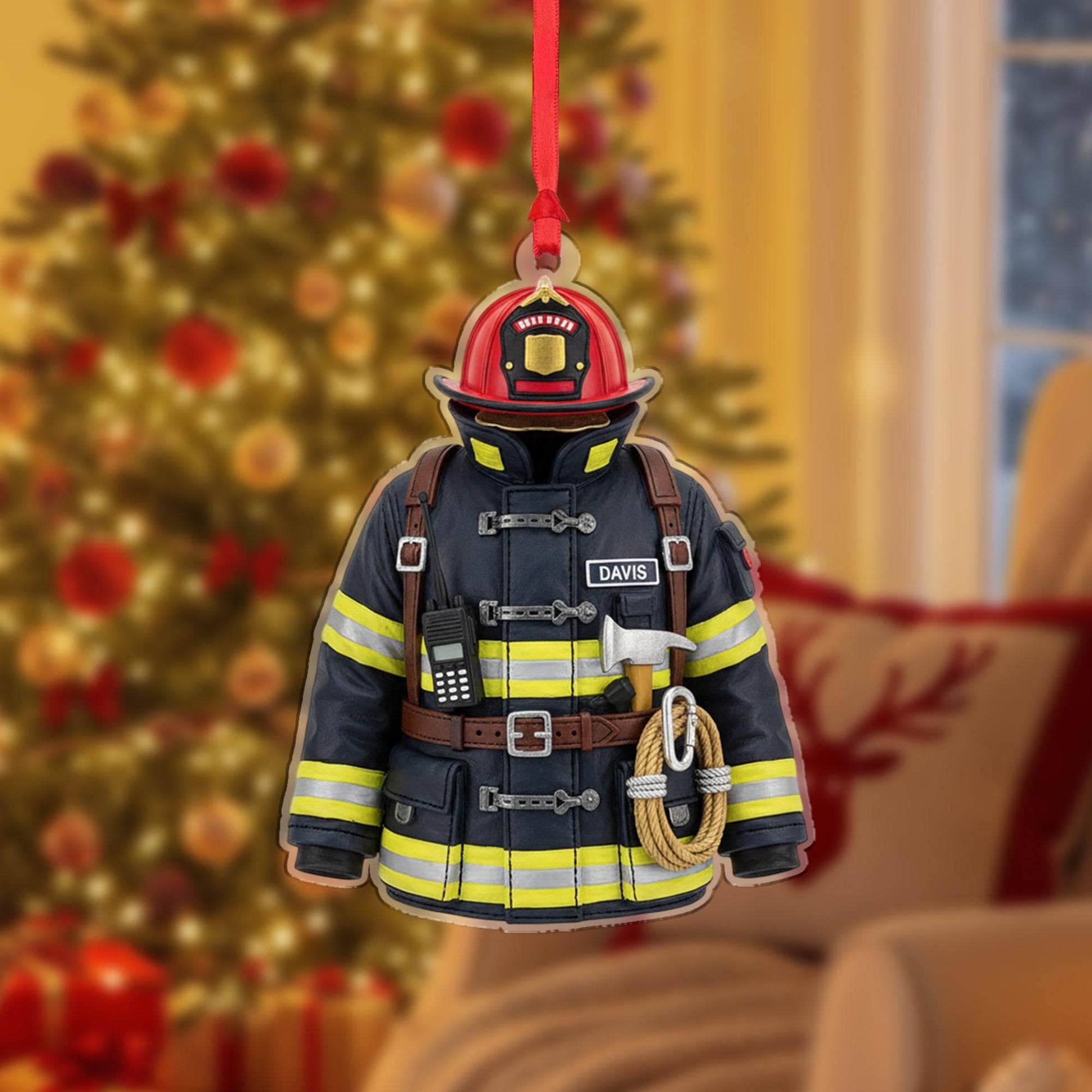 Firefighter Ornament | Fire Dept Helmet & Gear Decor | Custom Emergency Decoration