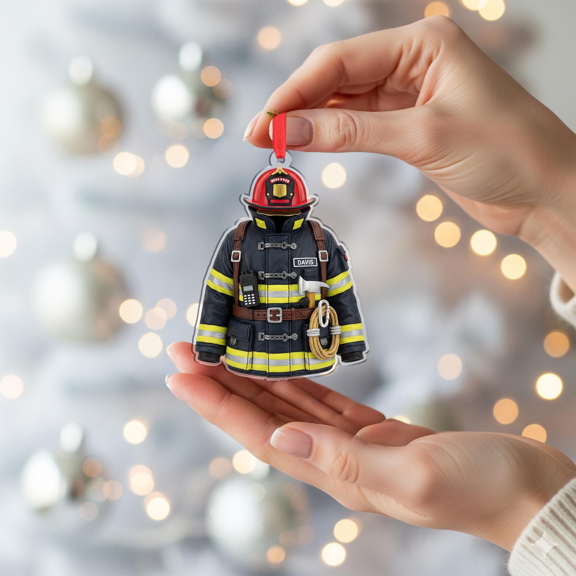 Firefighter Ornament | Fire Dept Helmet & Gear Decor | Custom Emergency Decoration