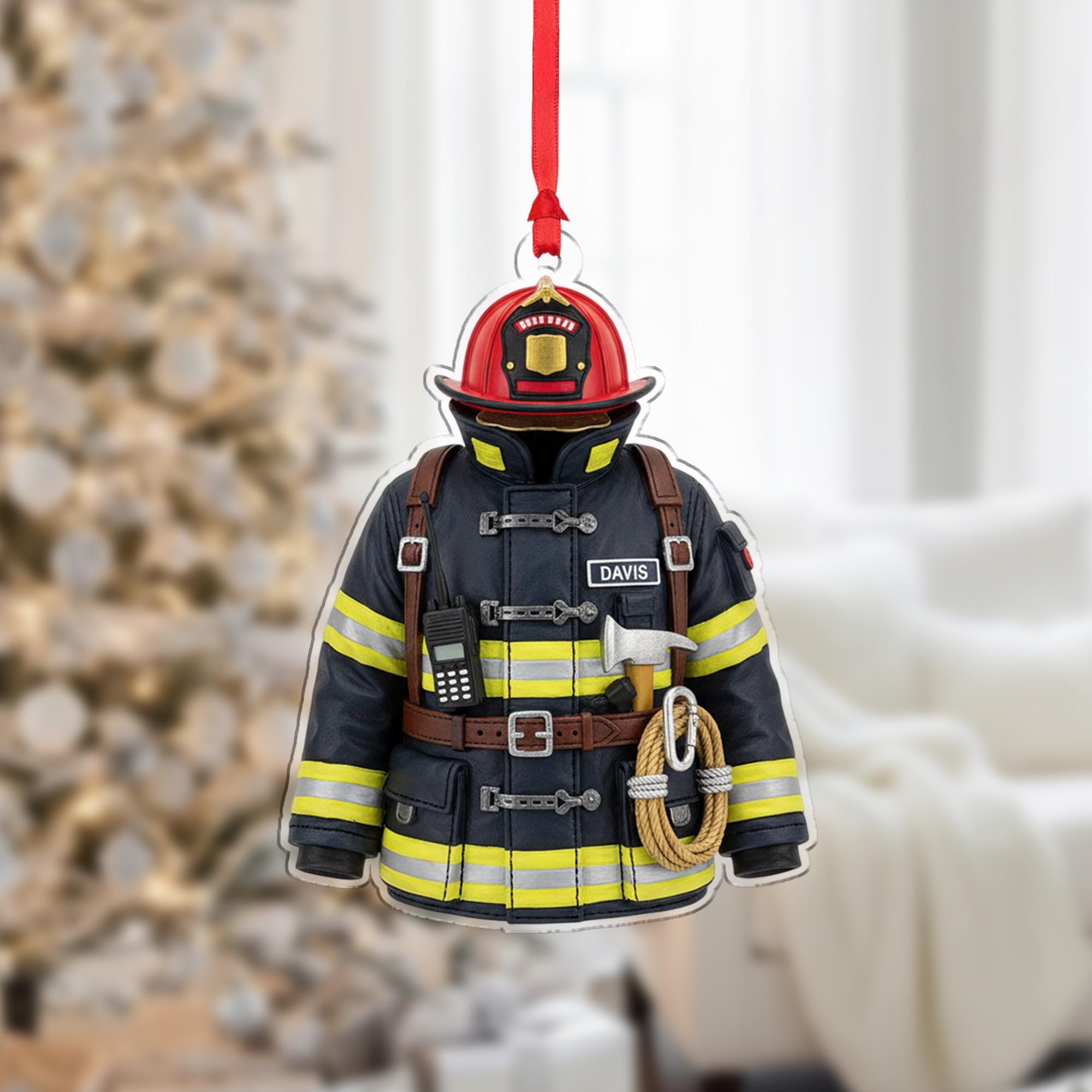 Firefighter Ornament | Fire Dept Helmet & Gear Decor | Custom Emergency Decoration