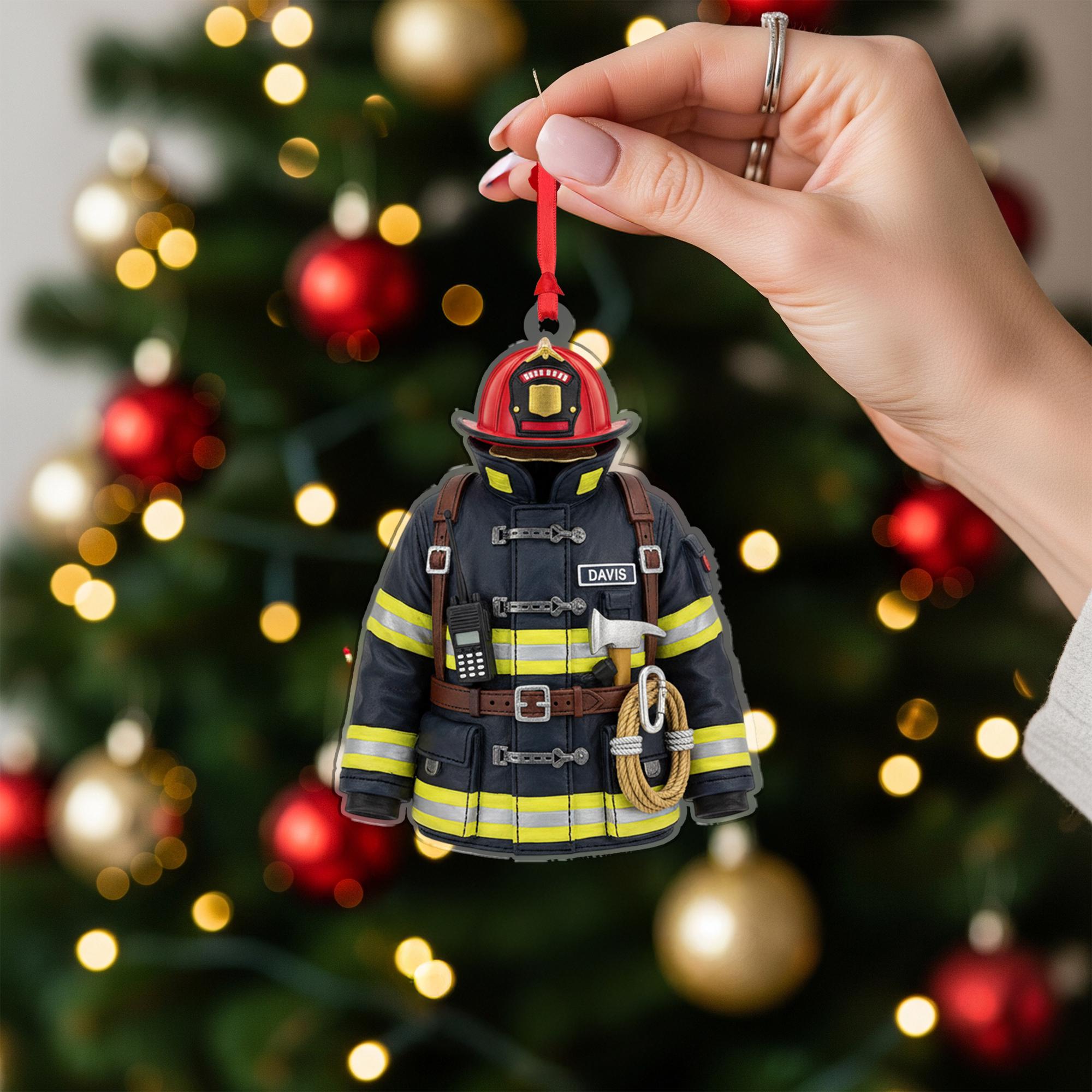 Firefighter Ornament | Fire Dept Helmet & Gear Decor | Custom Emergency Decoration