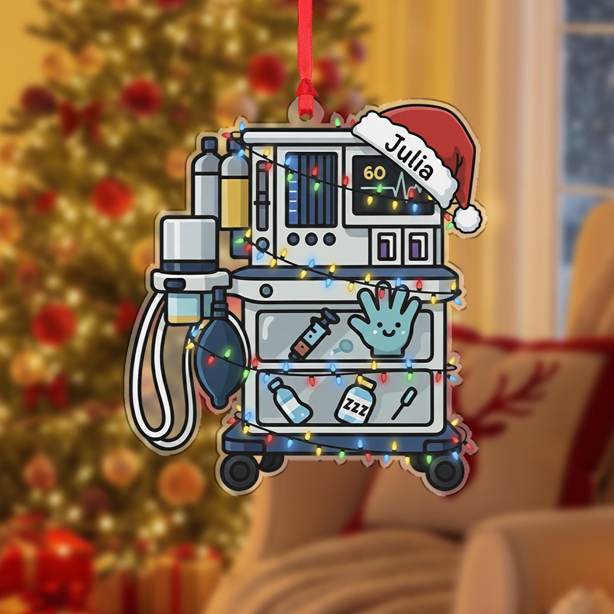 Custom Medical Cart Ornament | Personalized Nurse Doctor Christmas Ornament | ICU Monitor Decor