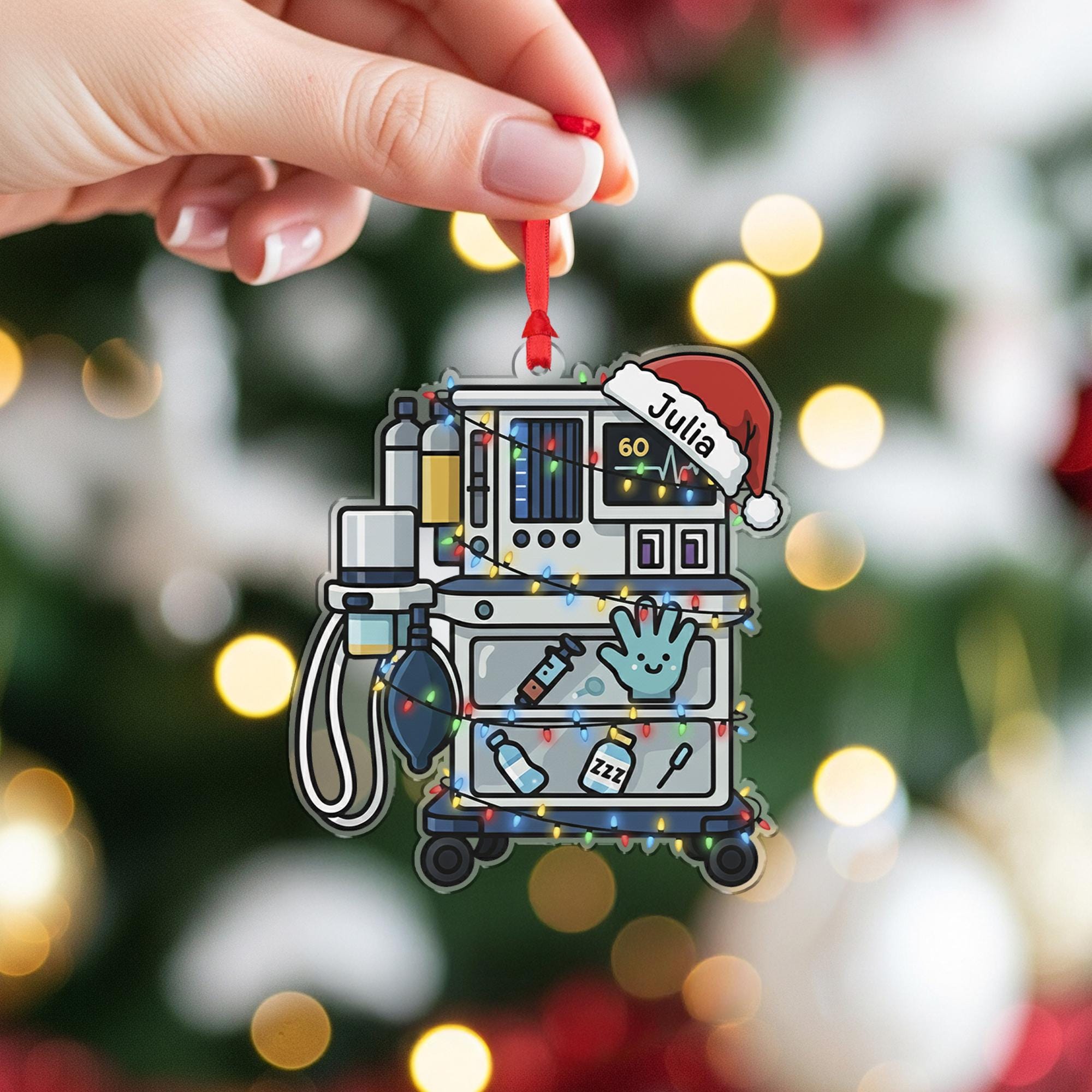 Custom Medical Cart Ornament | Personalized Nurse Doctor Christmas Ornament | ICU Monitor Decor