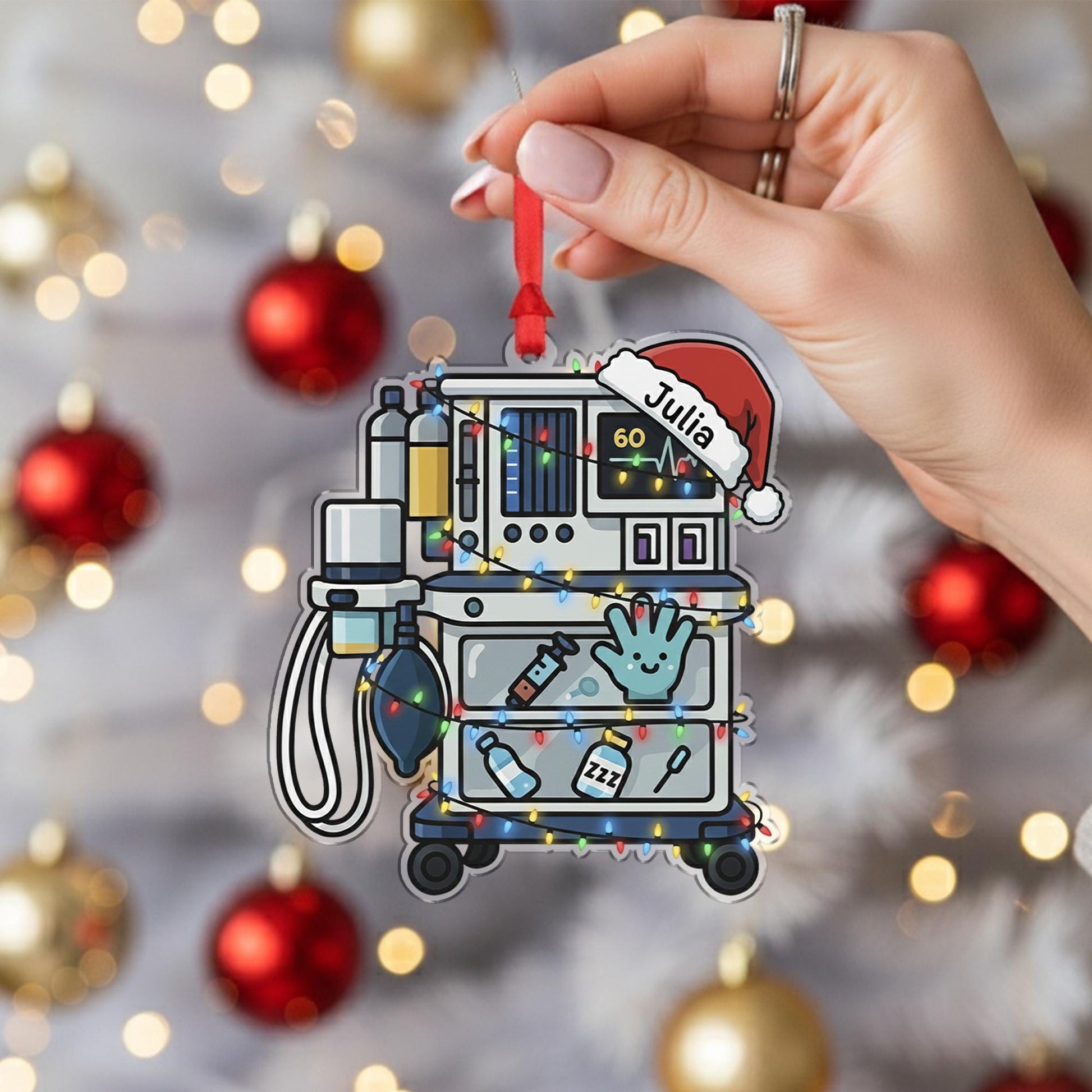 Custom Medical Cart Ornament | Personalized Nurse Doctor Christmas Ornament | ICU Monitor Decor
