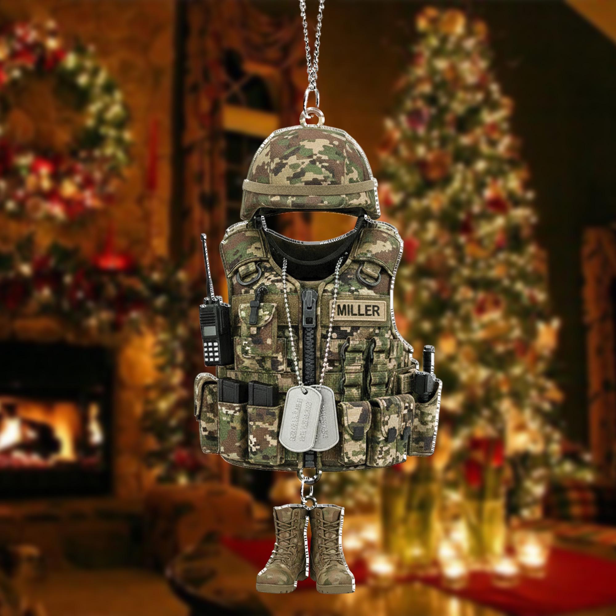 Militaristic Helmet & Vest Ornament – Camouflage Soldier Hanging Decor with Boots Charm