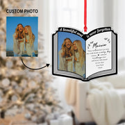Book Shape Custom Photo Ornament, Personalized Name and Message, Memorial Keepsake