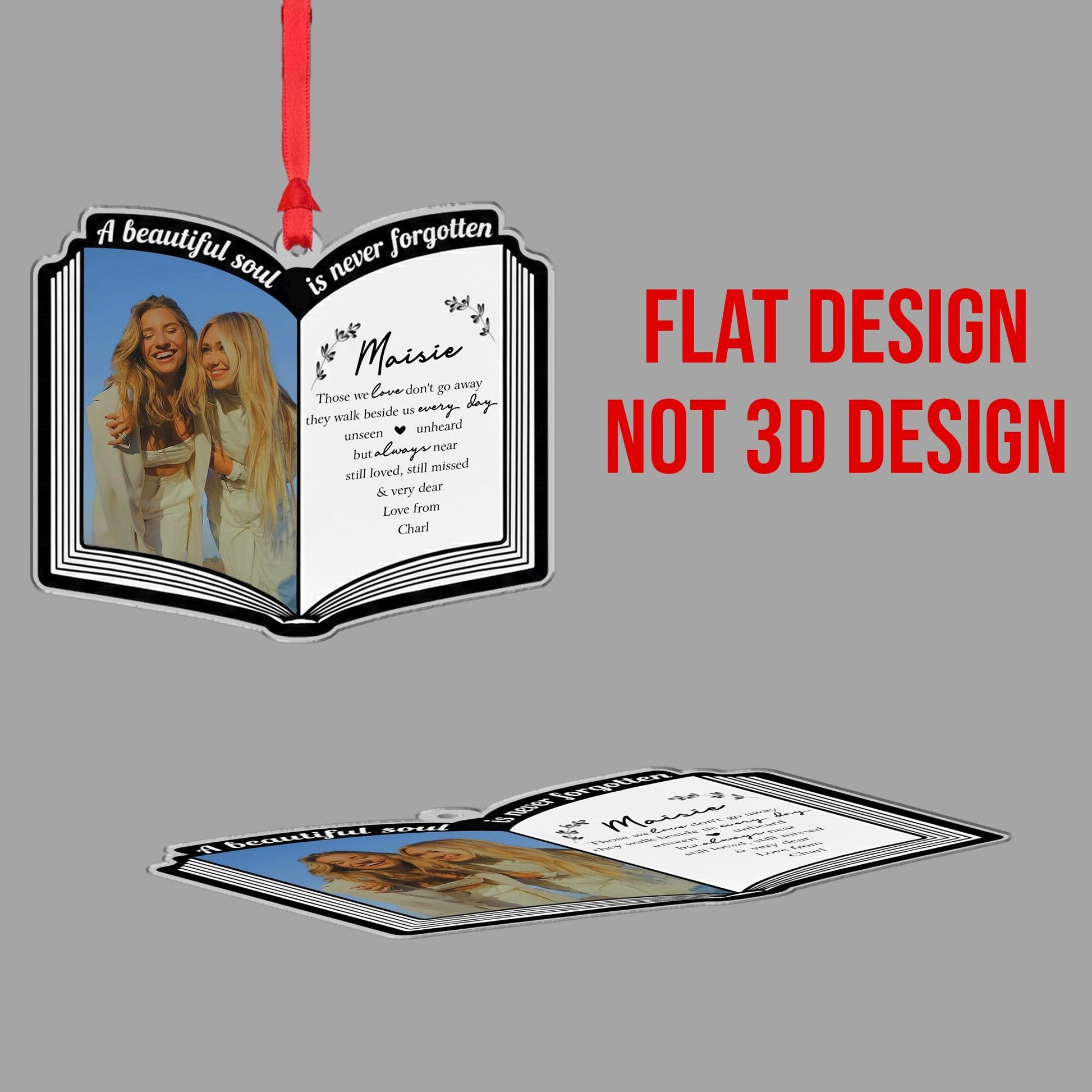 Book Shape Custom Photo Ornament, Personalized Name and Message, Memorial Keepsake