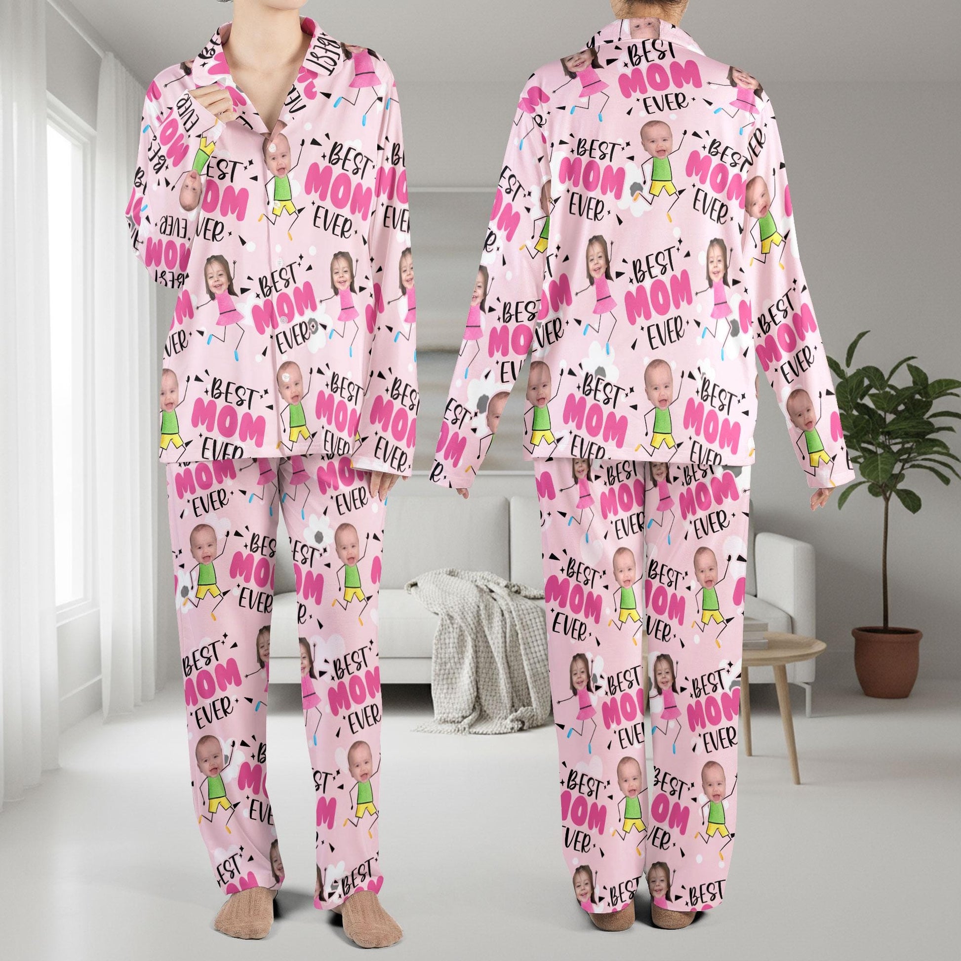 Custom Photo Pajama Set Personalized Mom Grandma Loungewear