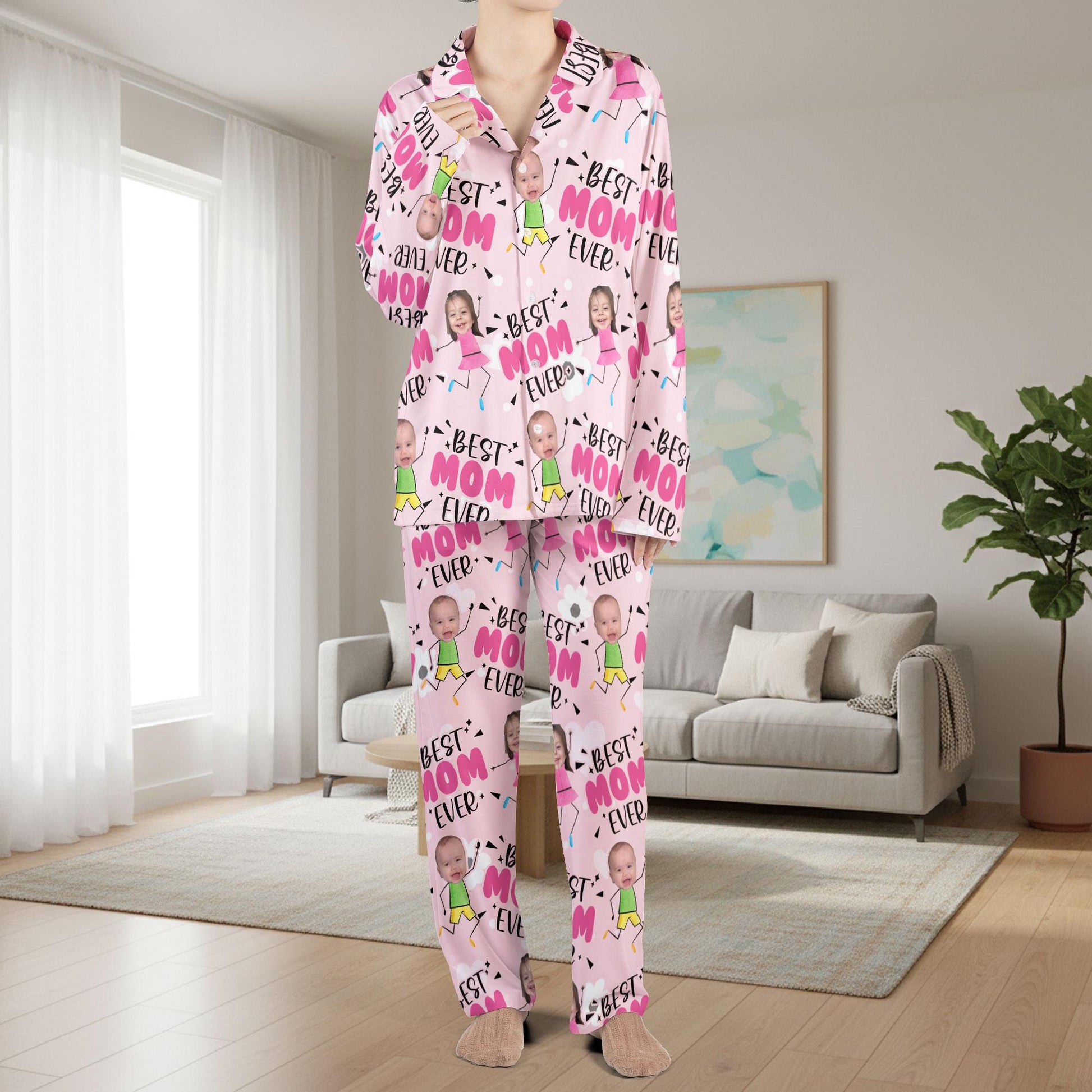 Custom Photo Pajama Set Personalized Mom Grandma Loungewear