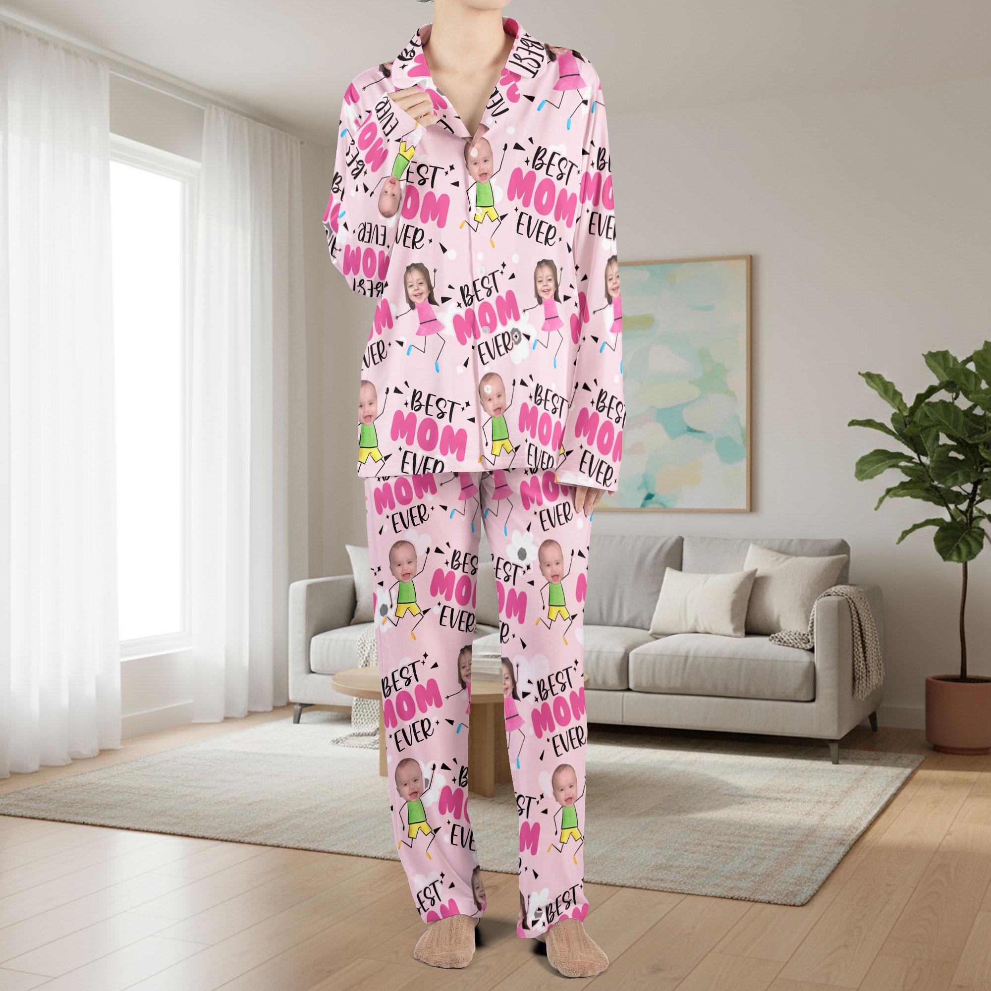 Custom Photo Pajama Set Personalized Mom Grandma Loungewear