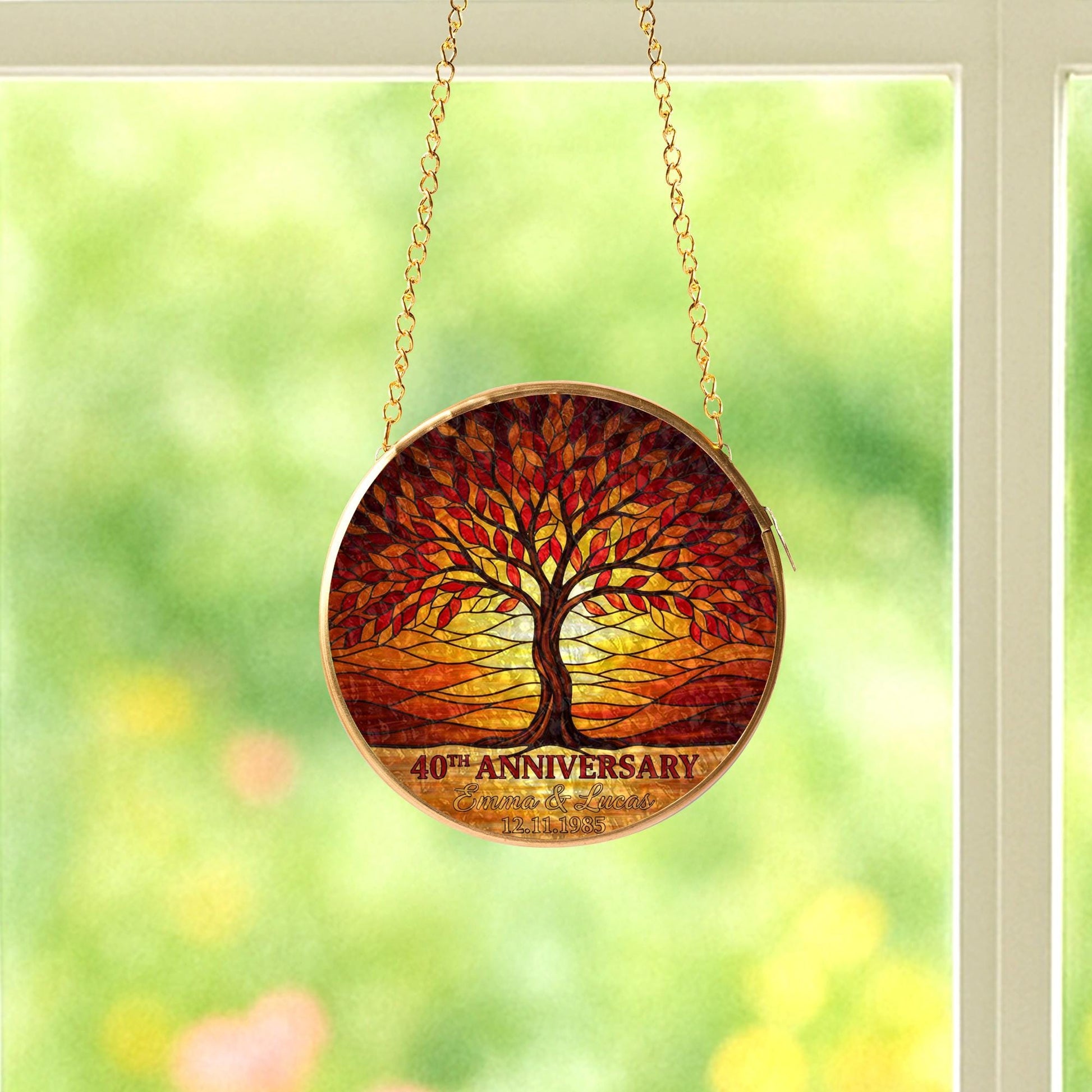 Custom Glass 40th Anniversary Suncatcher – Tree of Life Window Hanging image 5
