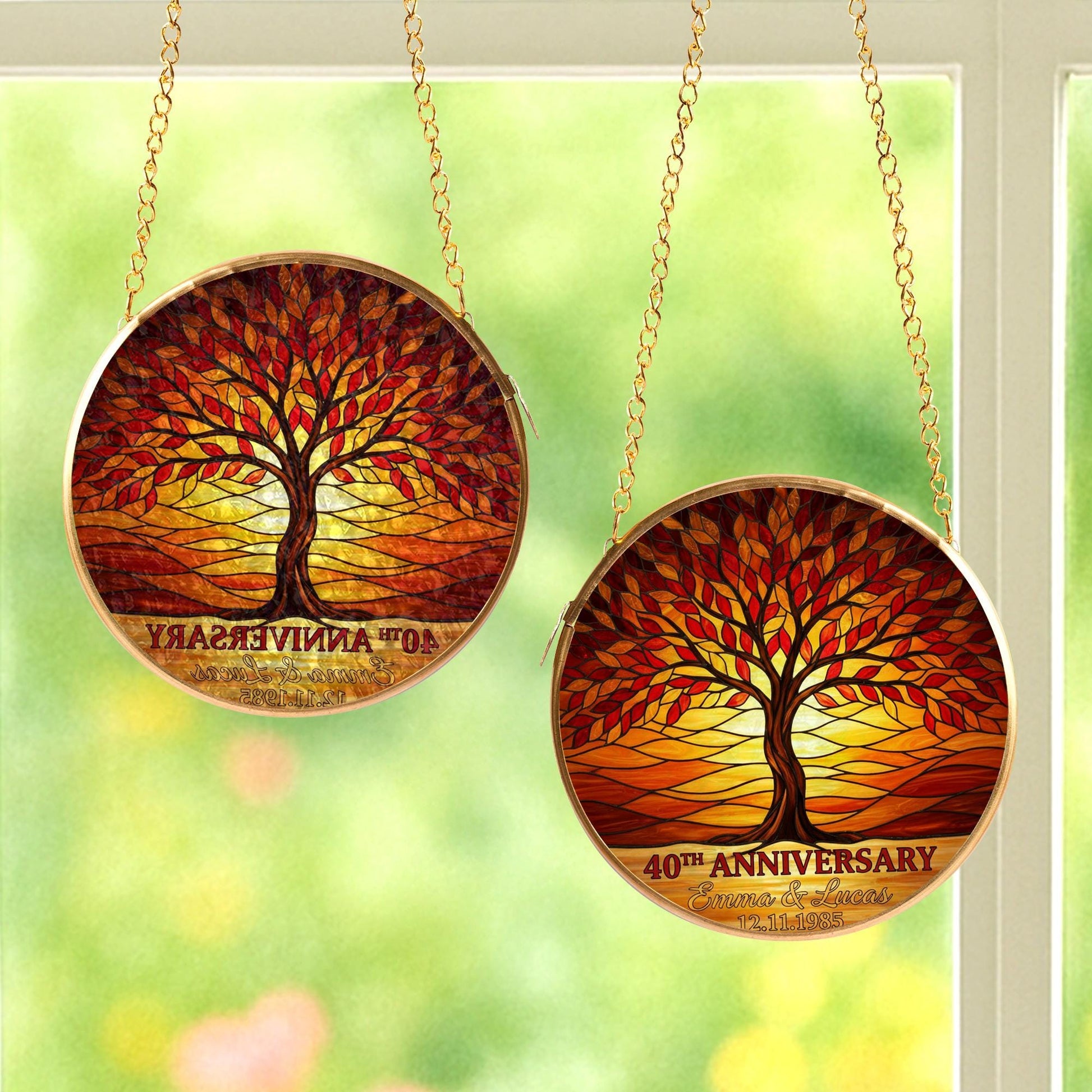 Custom Glass 40th Anniversary Suncatcher – Tree of Life Window Hanging image 3