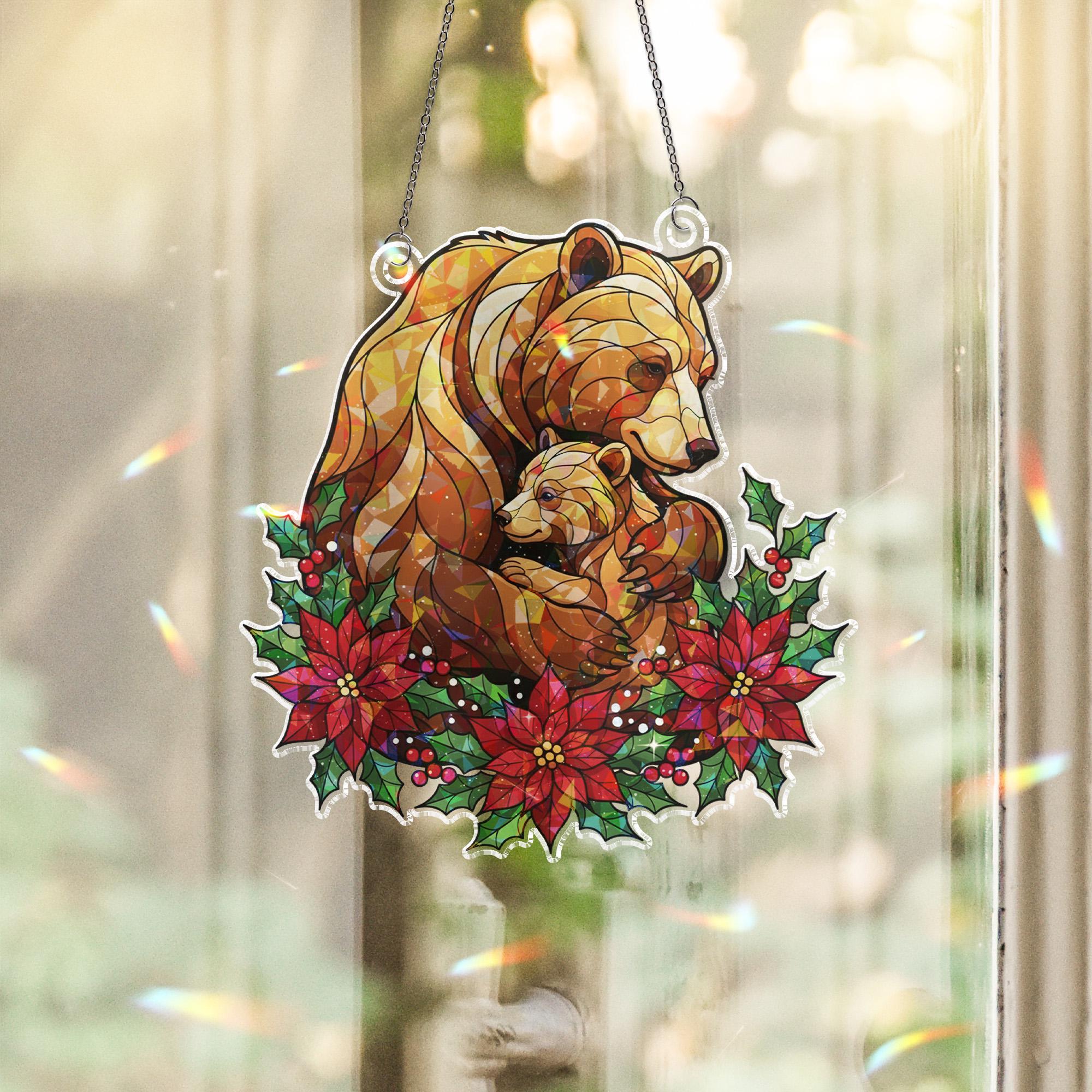 Bear & Cub Sun Catcher: Acrylic Hologram Christmas Window Hanging