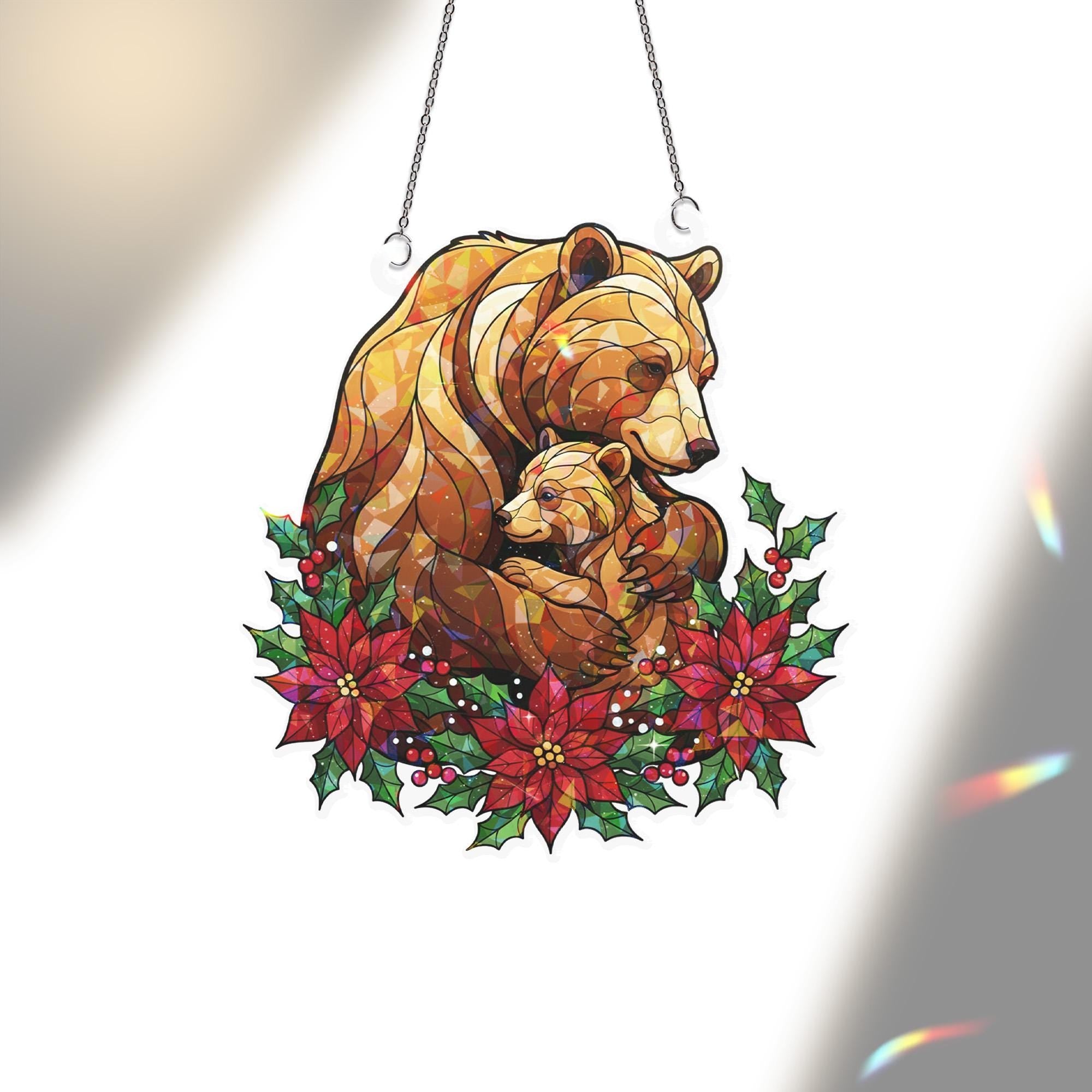 Bear & Cub Sun Catcher: Acrylic Hologram Christmas Window Hanging
