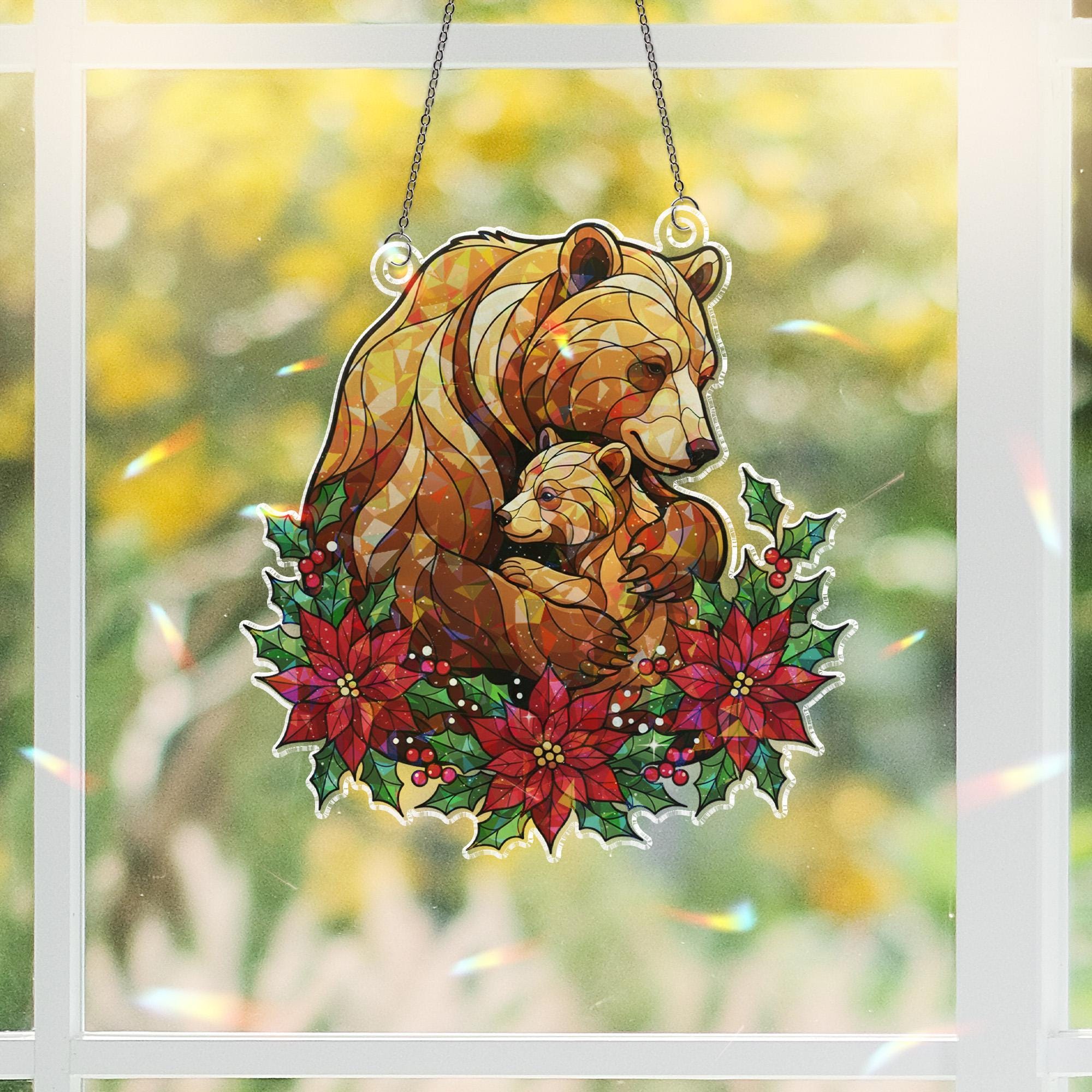Bear & Cub Sun Catcher: Acrylic Hologram Christmas Window Hanging