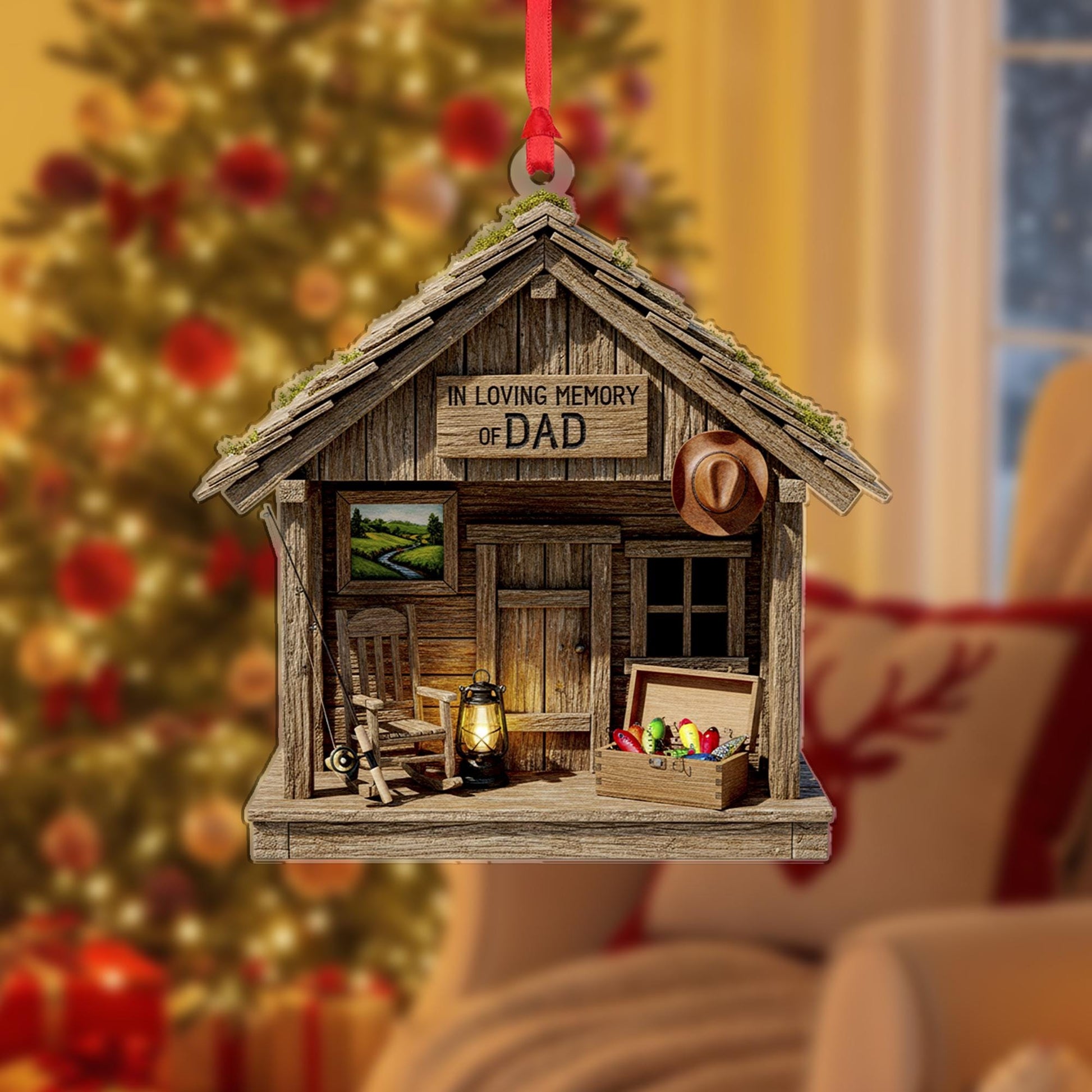 In Loving Memory of Dad Christmas Ornament: Memorial Cabin Keepsake