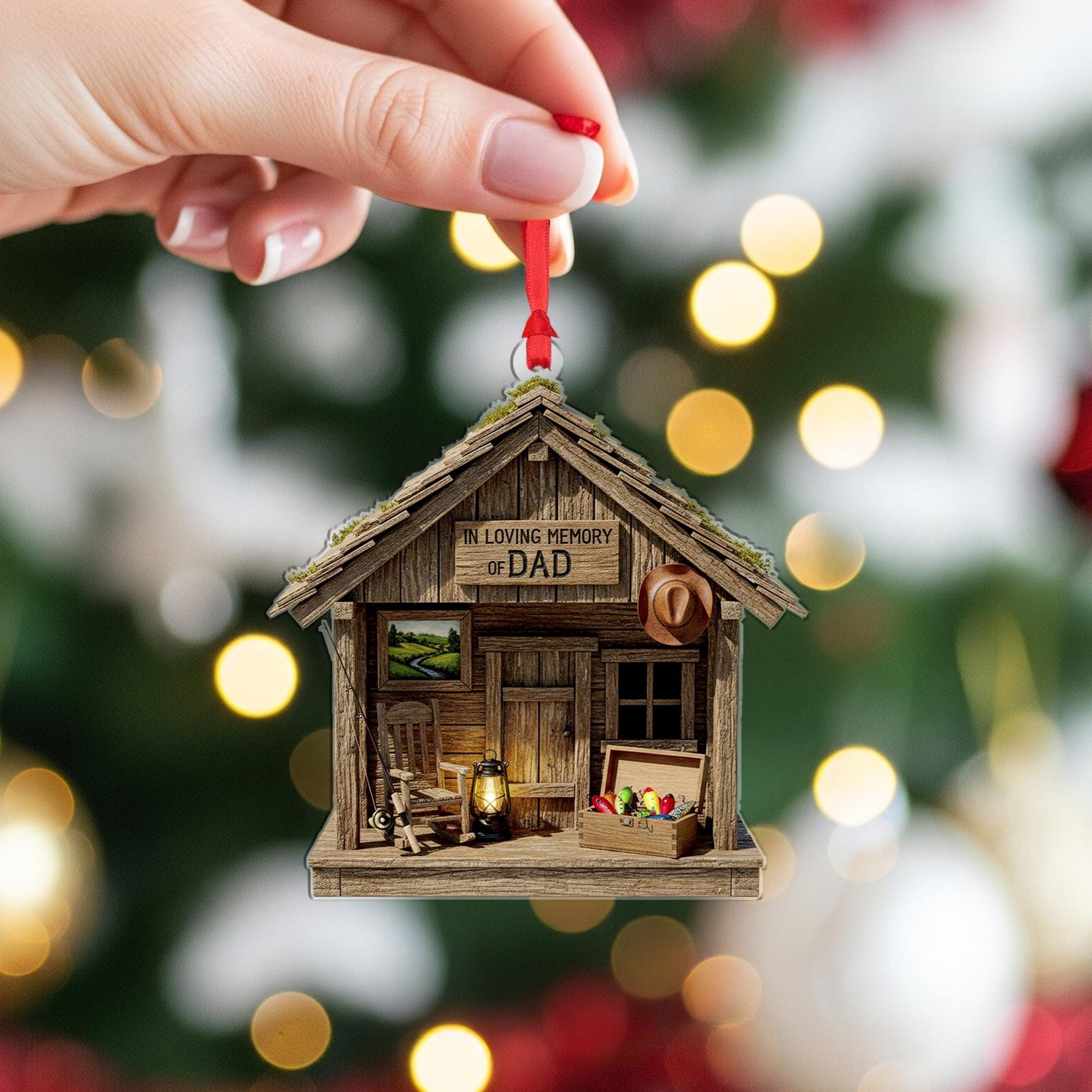 In Loving Memory of Dad Christmas Ornament: Memorial Cabin Keepsake