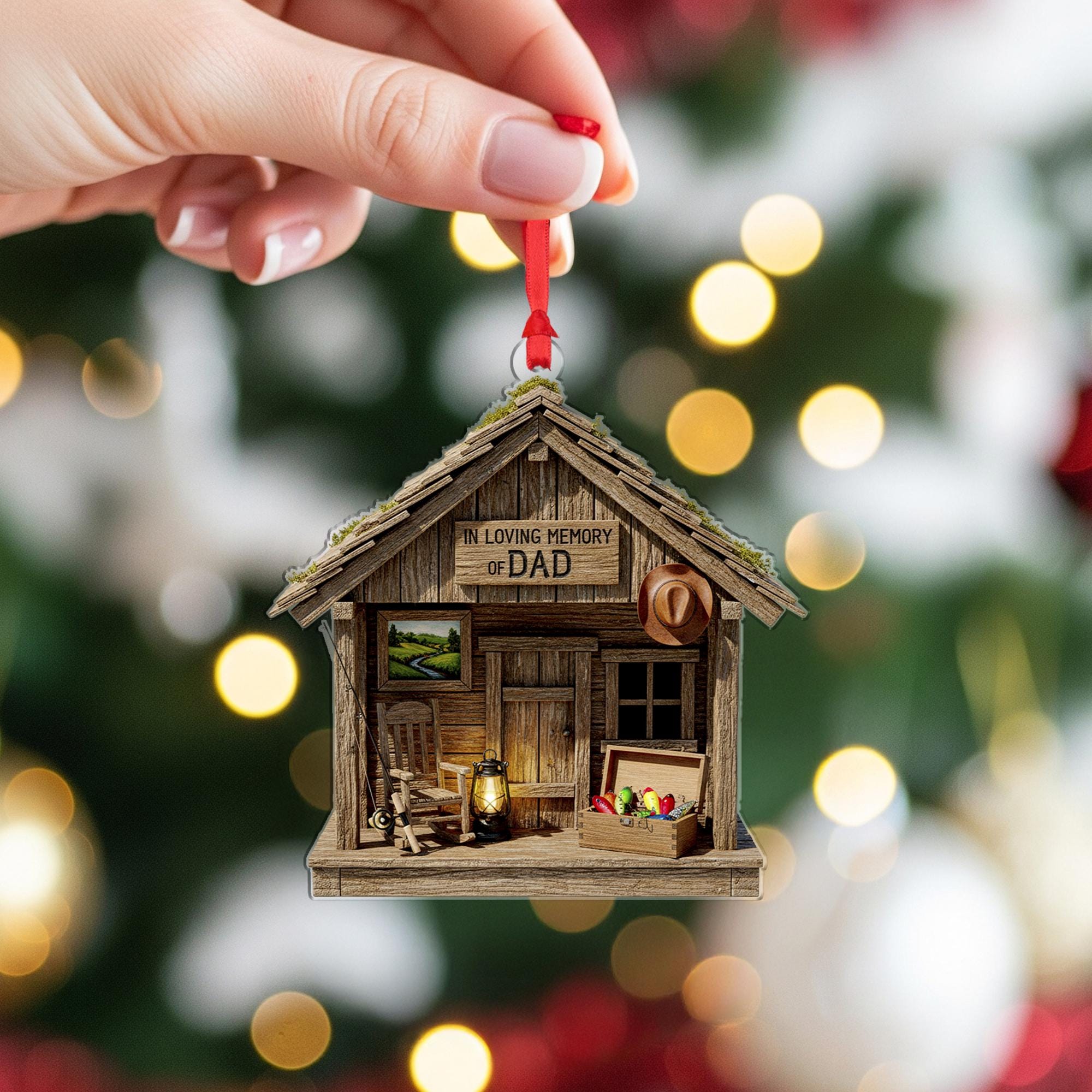 In Loving Memory of Dad Christmas Ornament: Memorial Cabin Keepsake