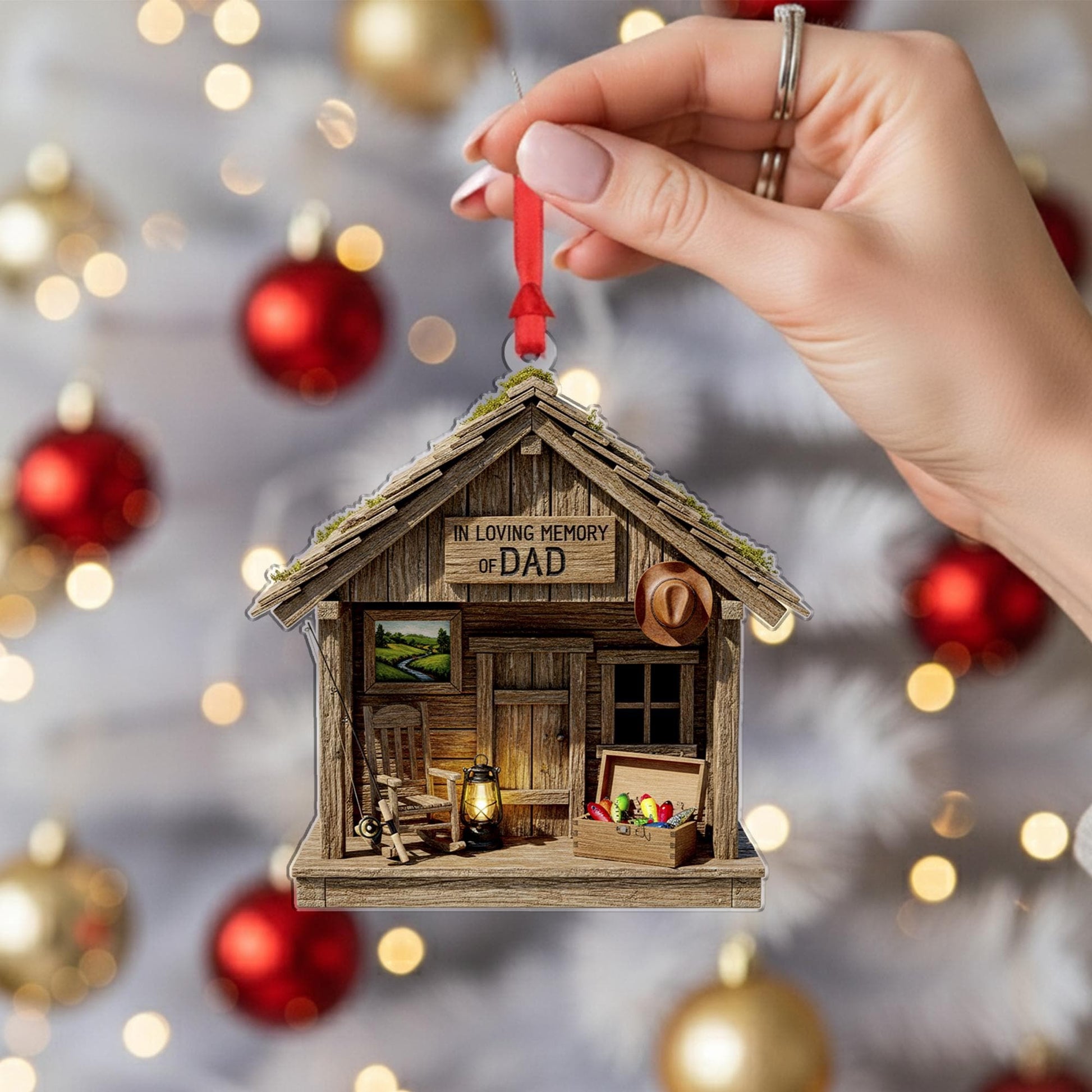 In Loving Memory of Dad Christmas Ornament: Memorial Cabin Keepsake