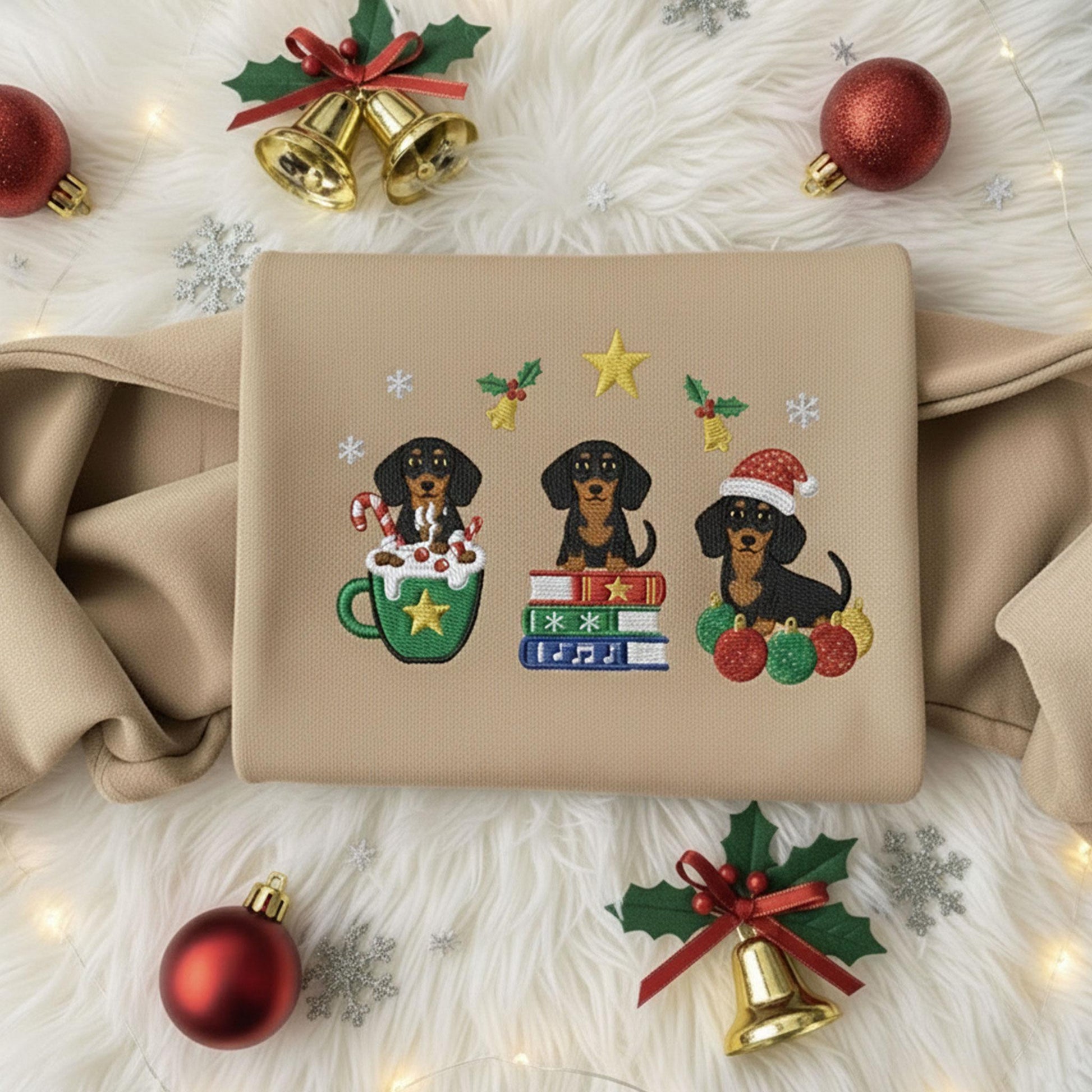 Christmas Dachshund Embroidered Sweatshirt: Festive Holiday Doxie Crewneck