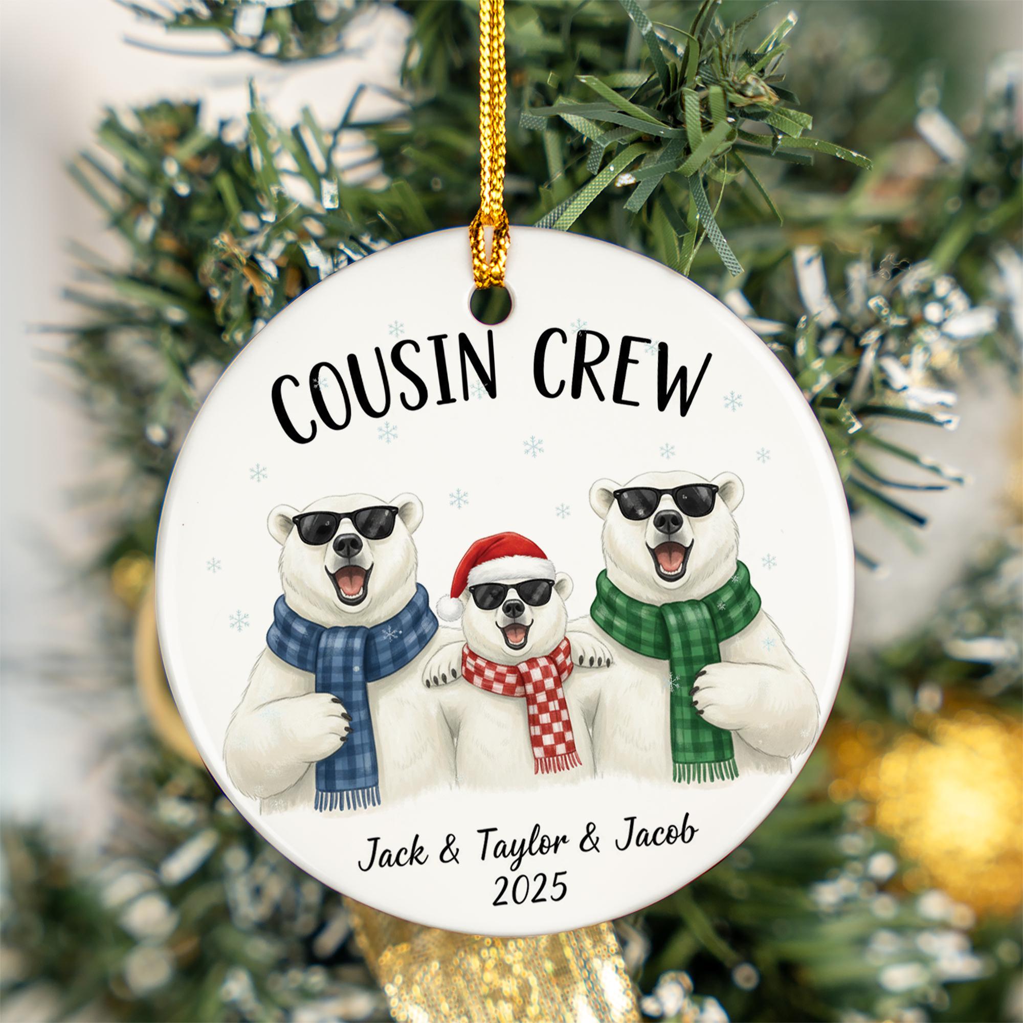 Ceramic Christmas Ornament – Polar Bear Cousin Crew Design with Names and Year image 1
