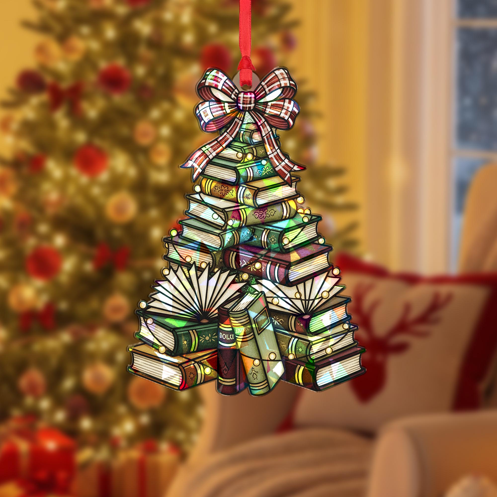 Holographic Book Tree Ornament | Coquette Library Acrylic Decor image 1