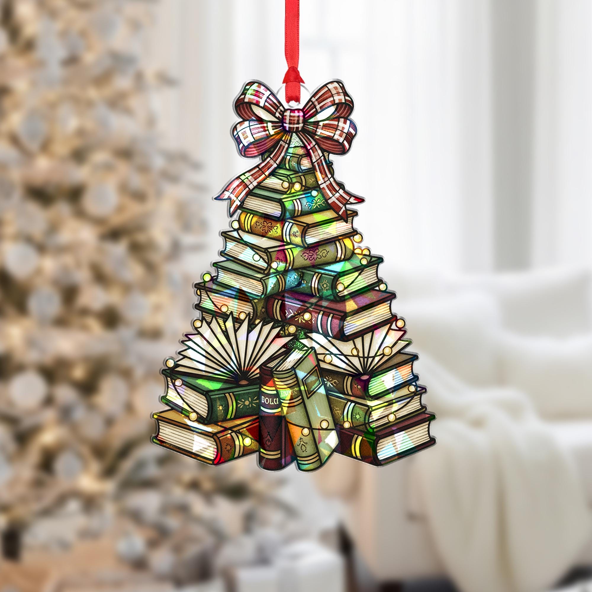 Holographic Book Tree Ornament | Coquette Library Acrylic Decor image 2