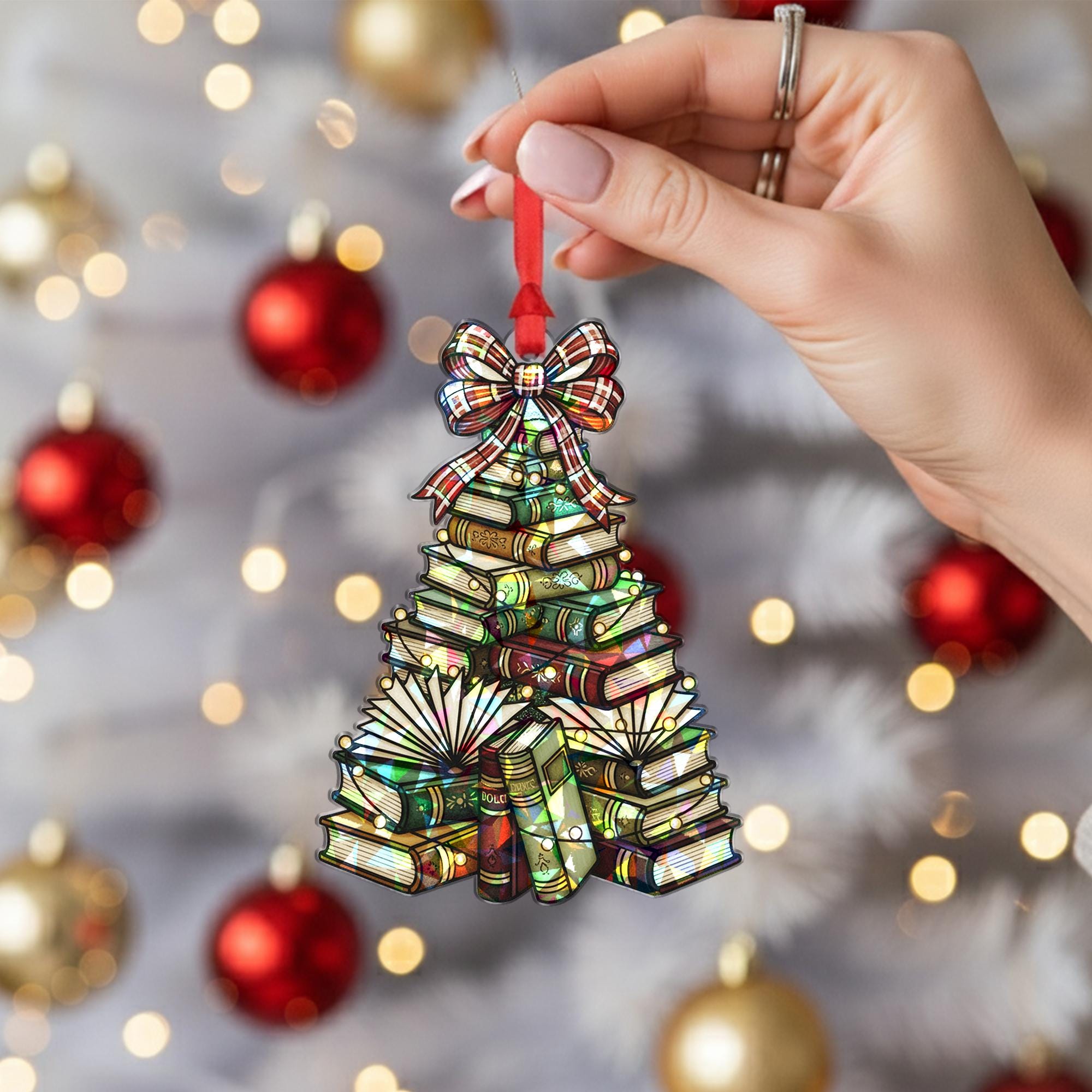 Holographic Book Tree Ornament | Coquette Library Acrylic Decor image 6