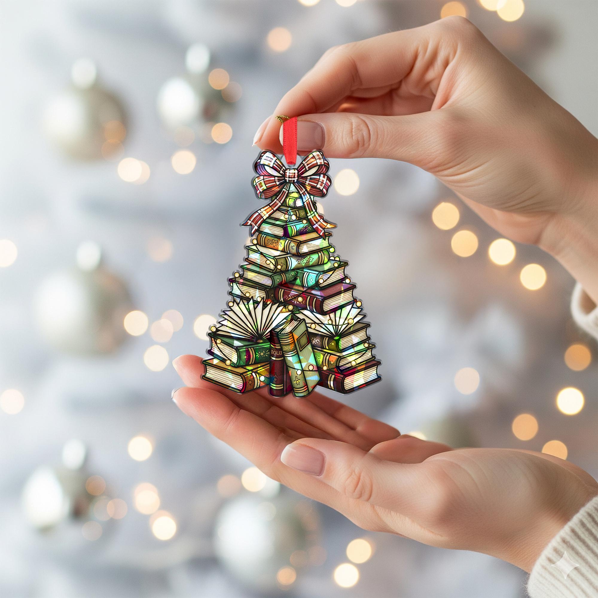 Holographic Book Tree Ornament | Coquette Library Acrylic Decor image 4