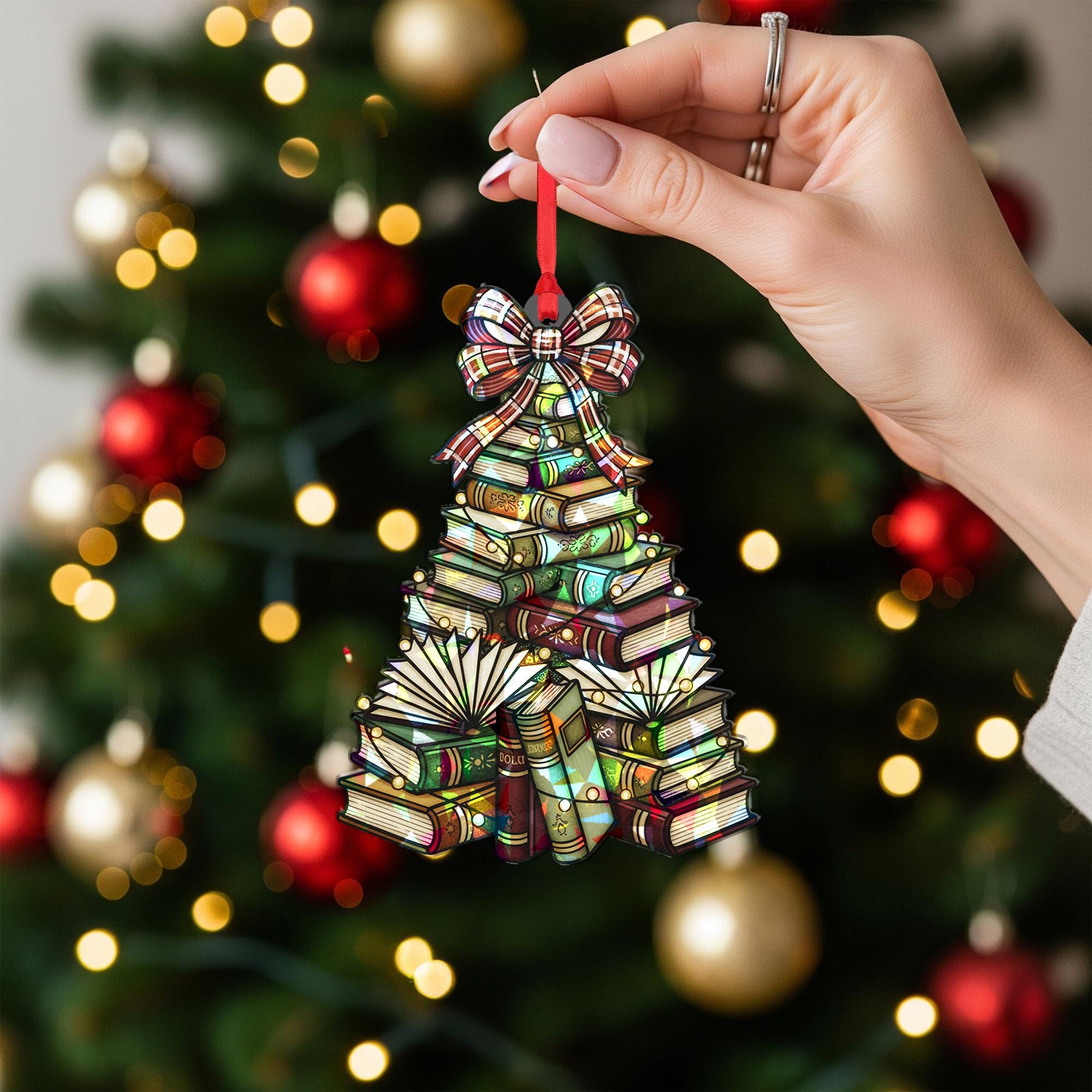 Holographic Book Tree Ornament | Coquette Library Acrylic Decor image 7