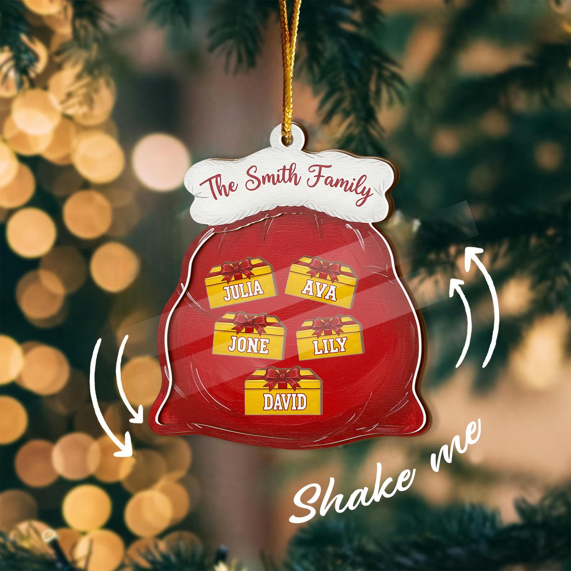 3 Layer Wood and Acrylic Shaker Ornament – Family Name Design with Gift Bag and Floating Pieces image 1
